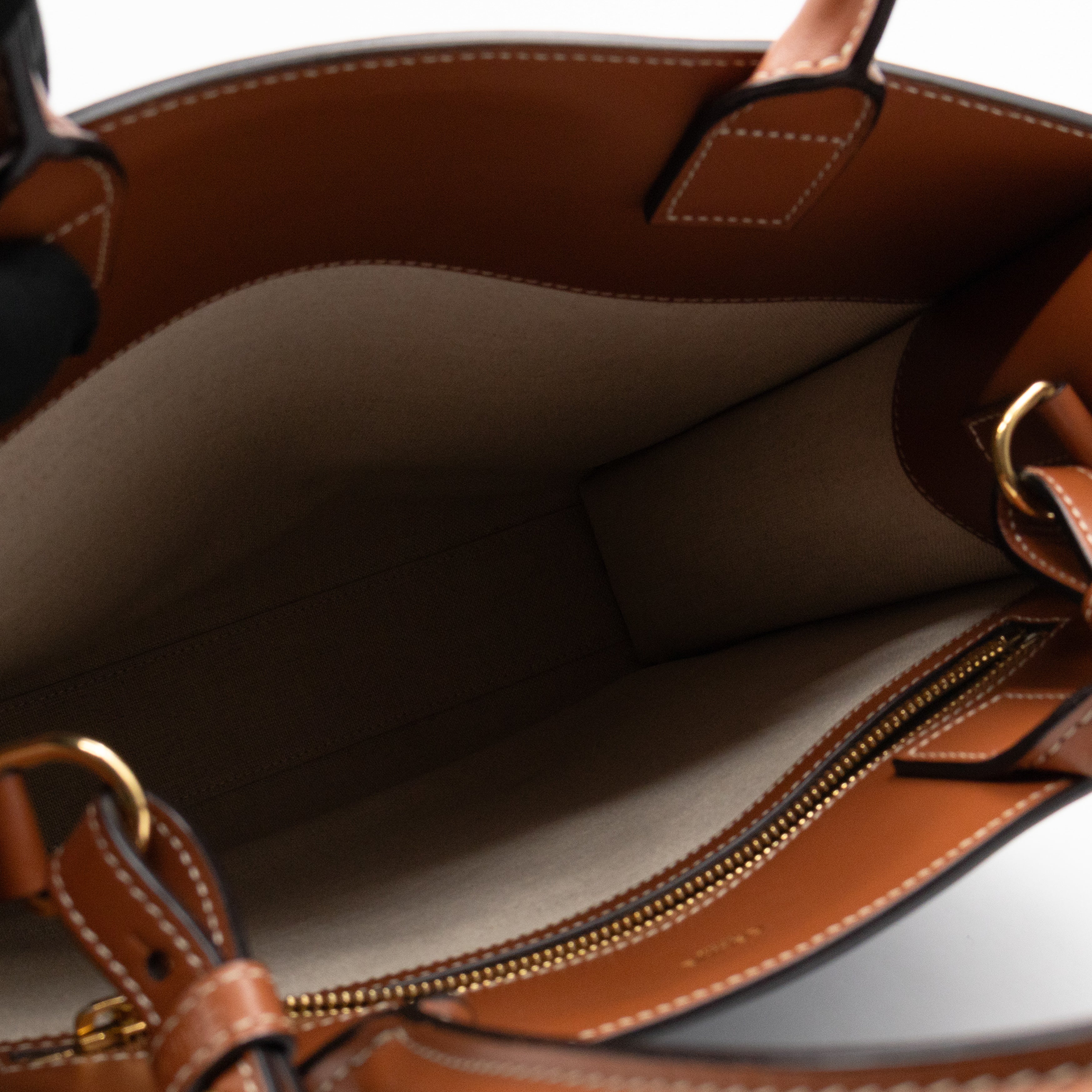 Small Vertical Cabas Navy Blue Canvas & Brown Leather