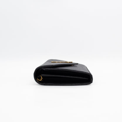 Cassandre Envelope Chain Wallet Black Grained Leather Gold