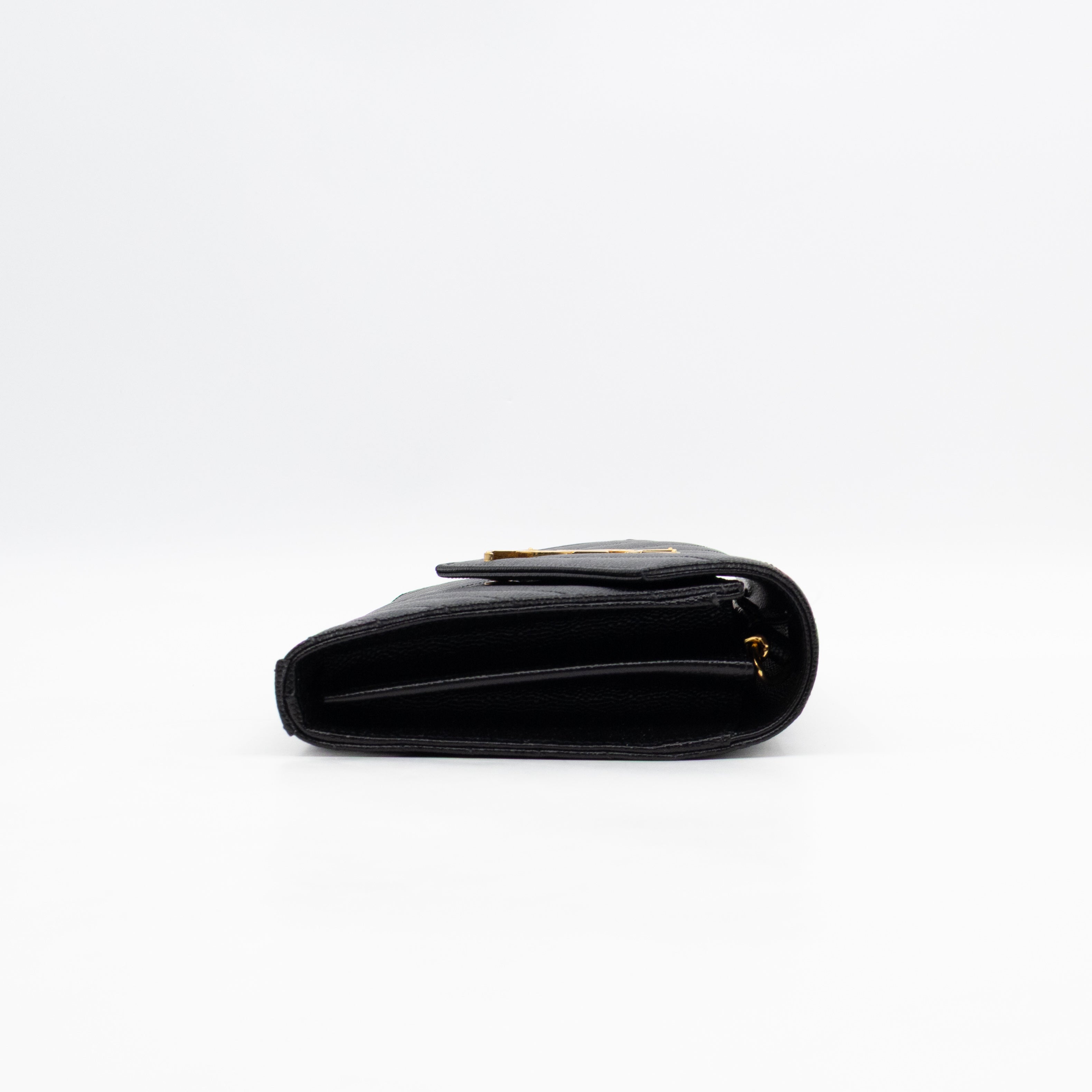 Cassandre Envelope Chain Wallet Black Grained Leather Gold