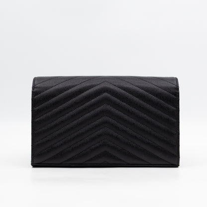 Cassandre Envelope Chain Wallet Black Grained Leather Gold