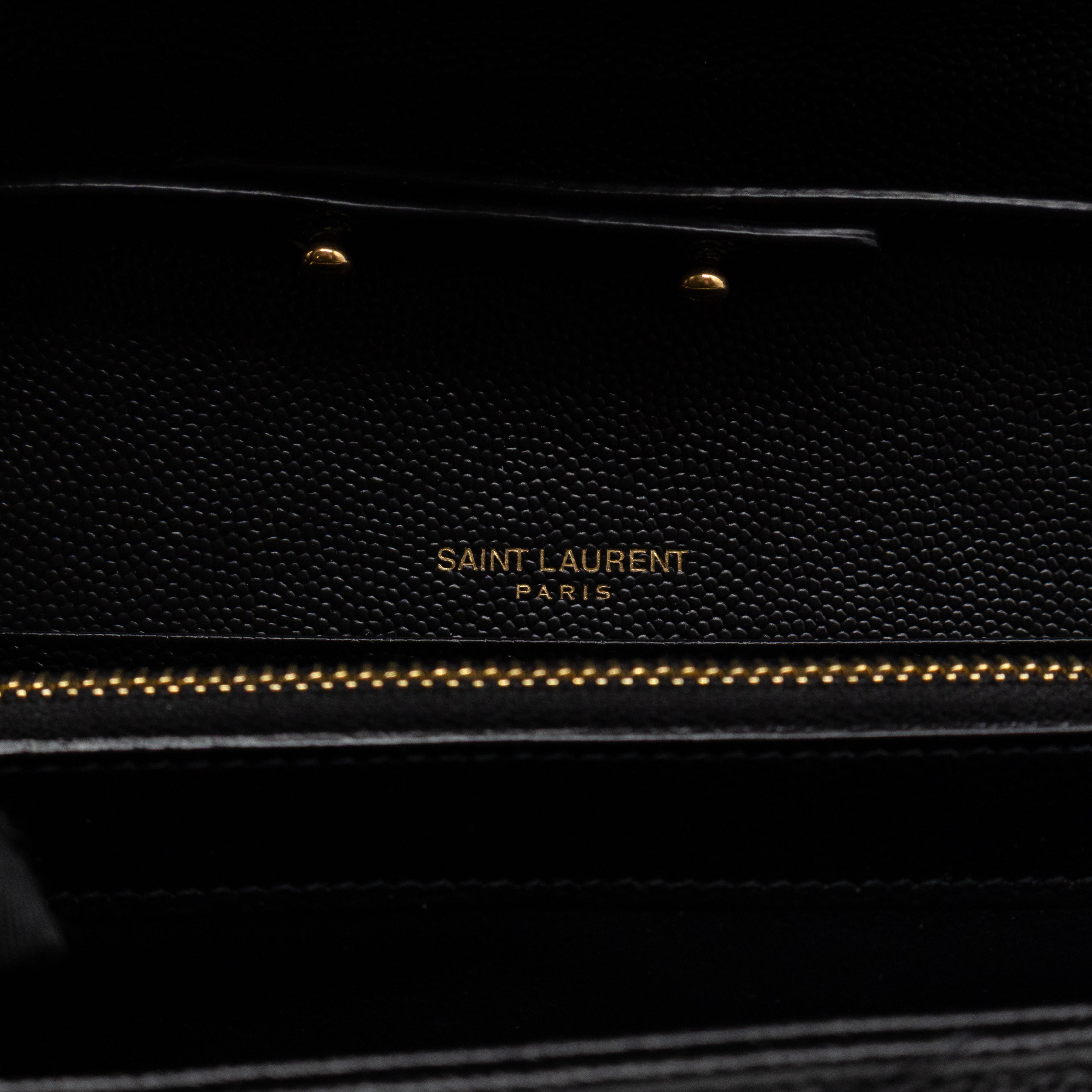 Cassandre Envelope Chain Wallet Black Grained Leather Gold