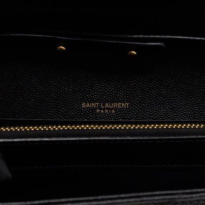 Cassandre Envelope Chain Wallet Black Grained Leather Gold
