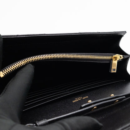 Cassandre Envelope Chain Wallet Black Grained Leather Gold