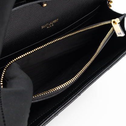 Cassandre Envelope Chain Wallet Black Grained Leather Gold