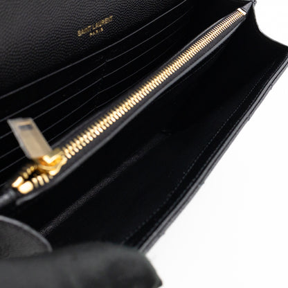 Cassandre Envelope Chain Wallet Black Grained Leather Gold