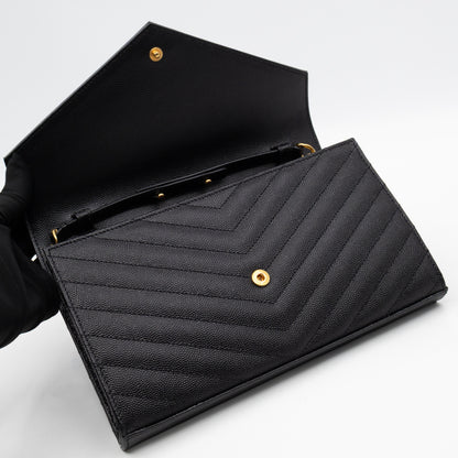 Cassandre Envelope Chain Wallet Black Grained Leather Gold