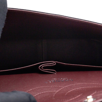 Classic Double Flap Jumbo Black Caviarskin Leather Silver