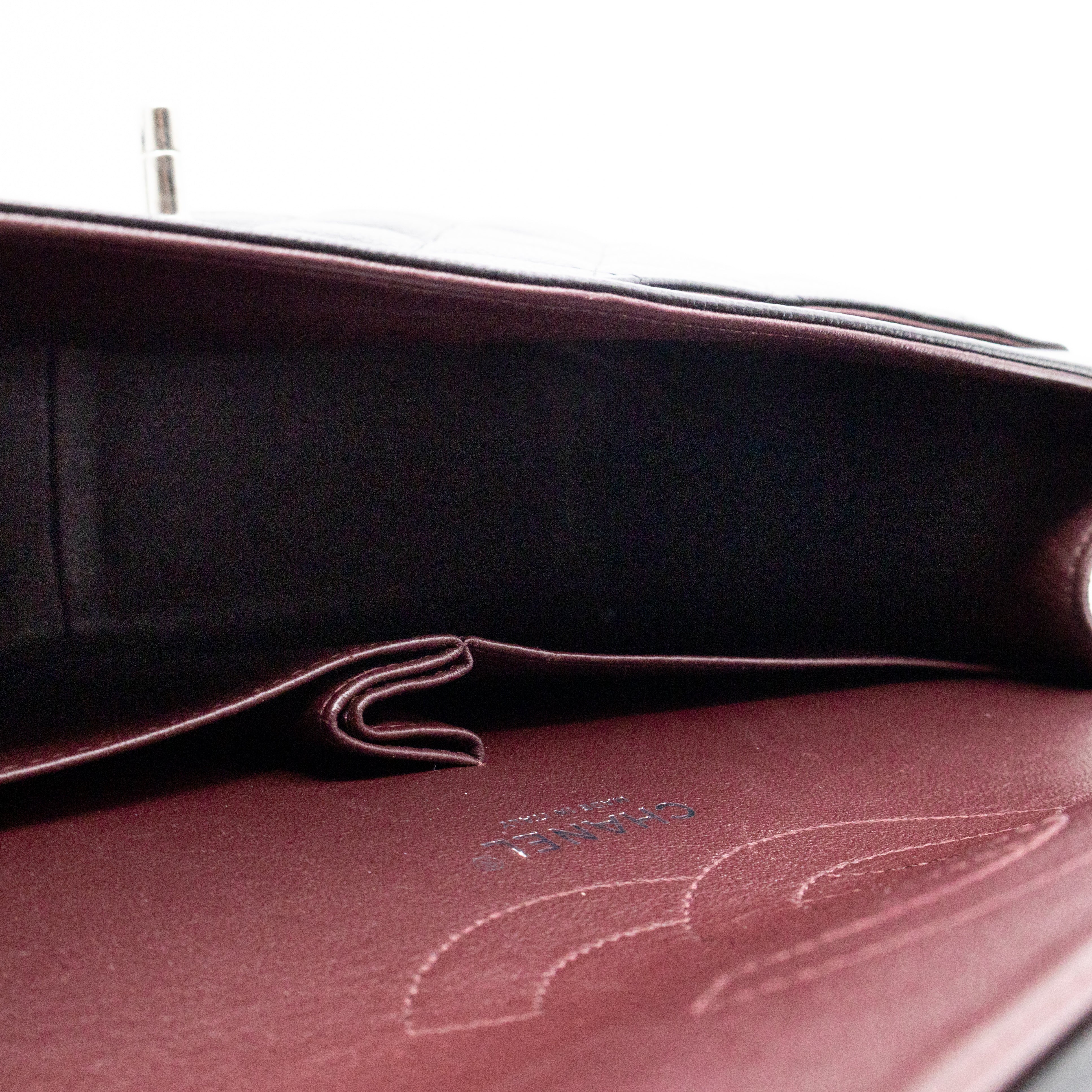 Classic Double Flap Jumbo Black Caviarskin Leather Silver