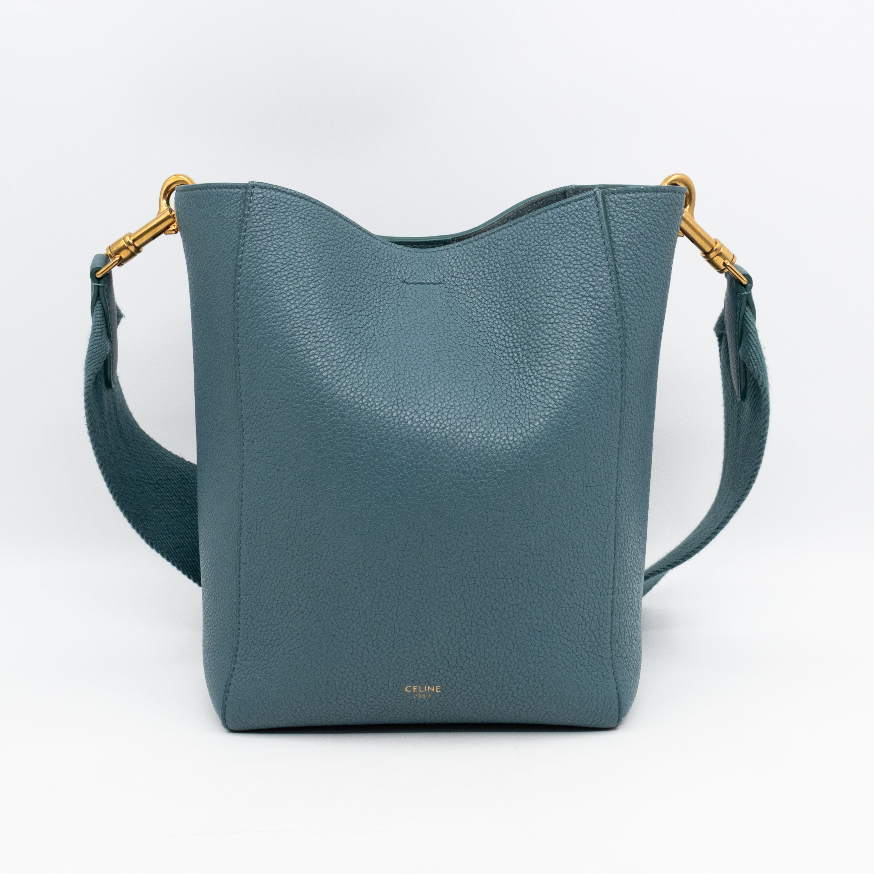 Sangle Seau Small Bucket Bag Turquoise Calfskin Leather