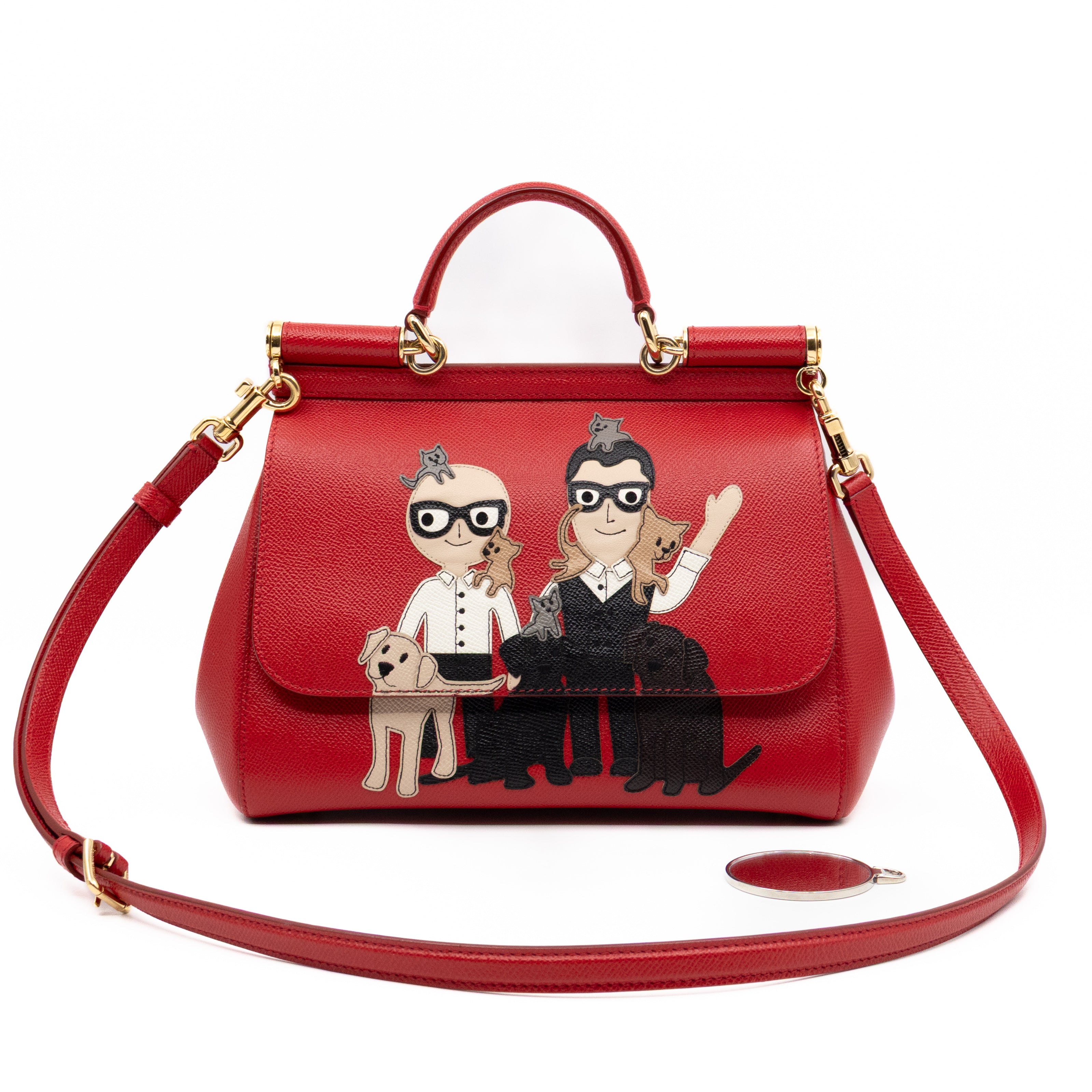 Sicily Medium Family Patchwork Red Dauphine Leather