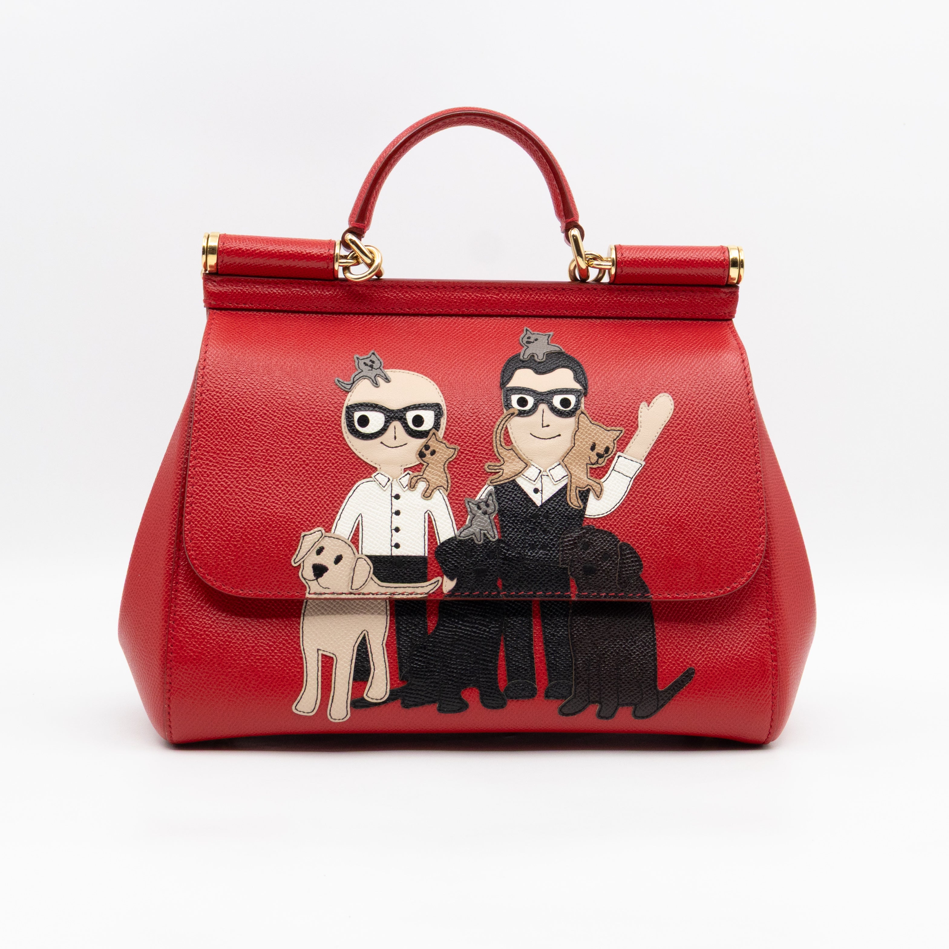 Sicily Medium Family Patchwork Red Dauphine Leather