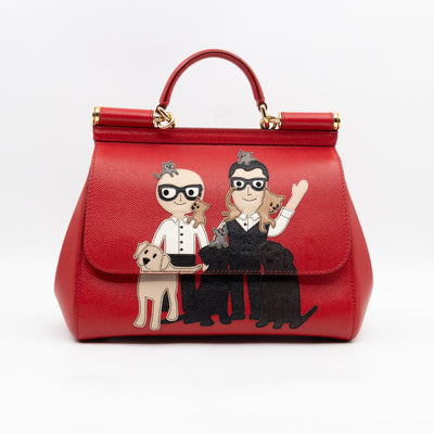 Sicily Medium Family Patchwork Red Dauphine Leather