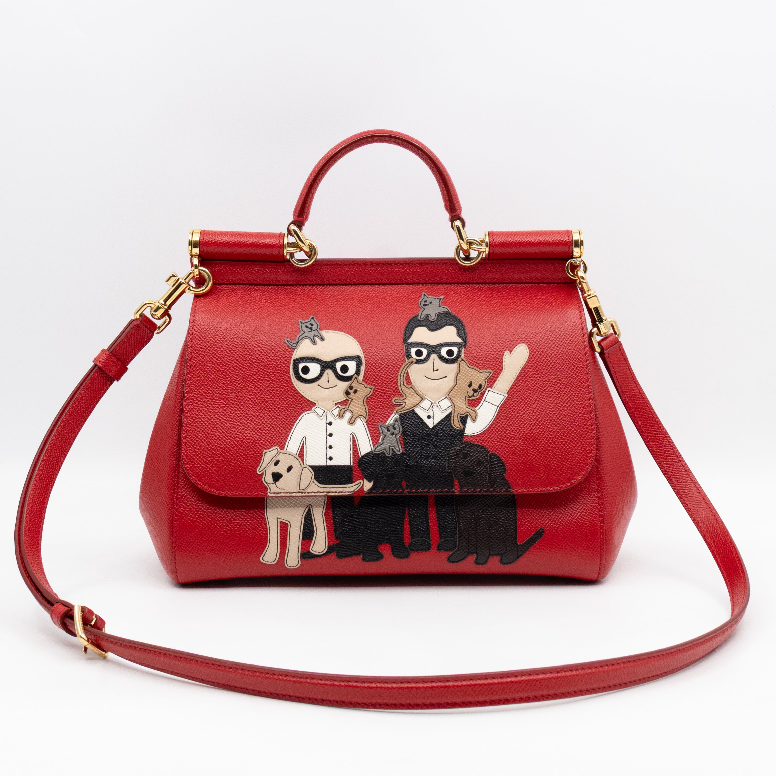 Sicily Medium Family Patchwork Red Dauphine Leather