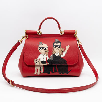 Sicily Medium Family Patchwork Red Dauphine Leather