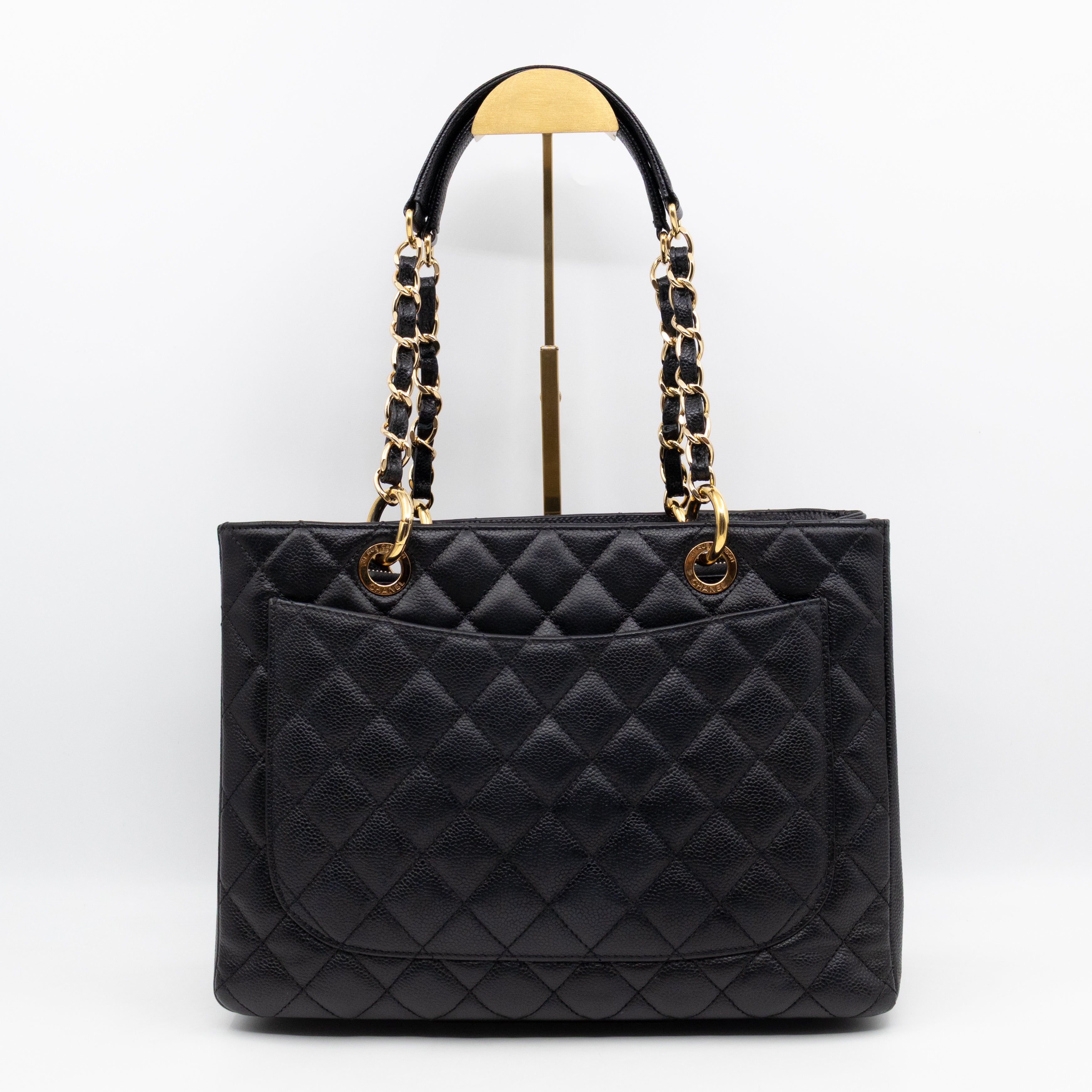 GST Grand Shopping Tote Black Caviar Gold