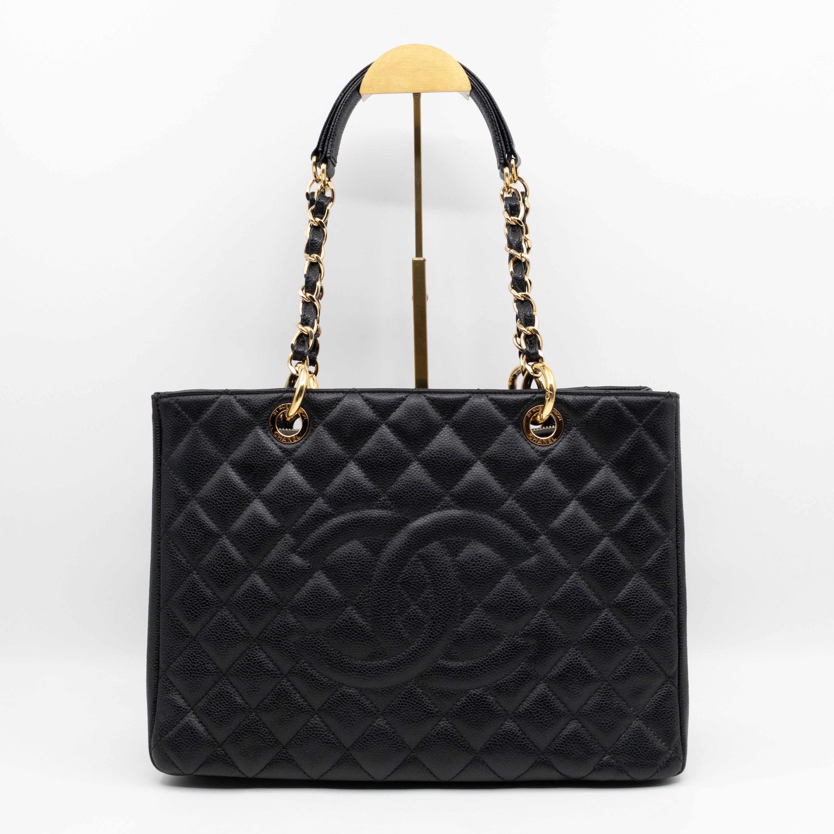 GST Grand Shopping Tote Black Caviar Gold