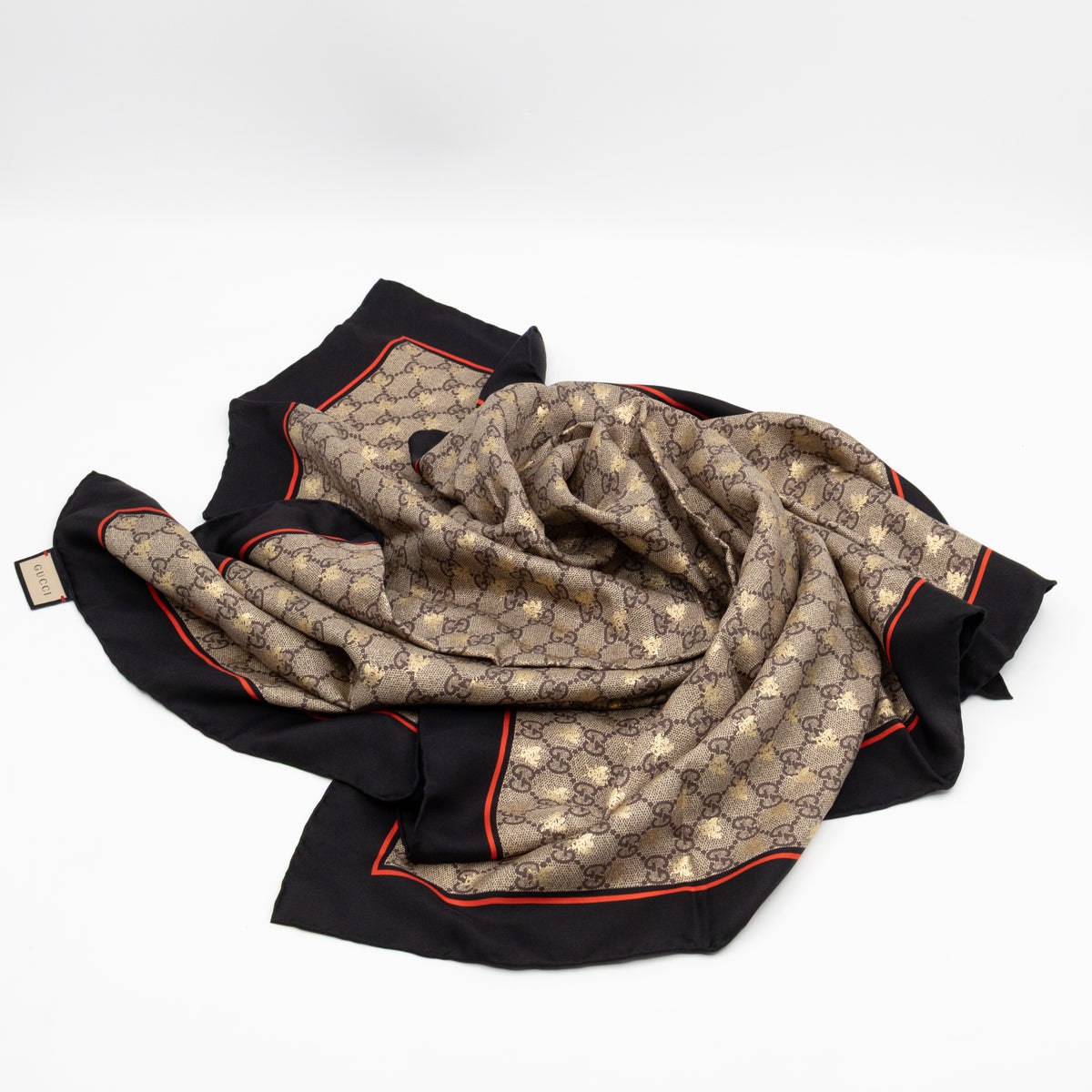 Gucci GG Bees Silk Neck/Hair Scarf with dust bag GUCCI GG Web Bee Silk Scarf Beige-US main image 4