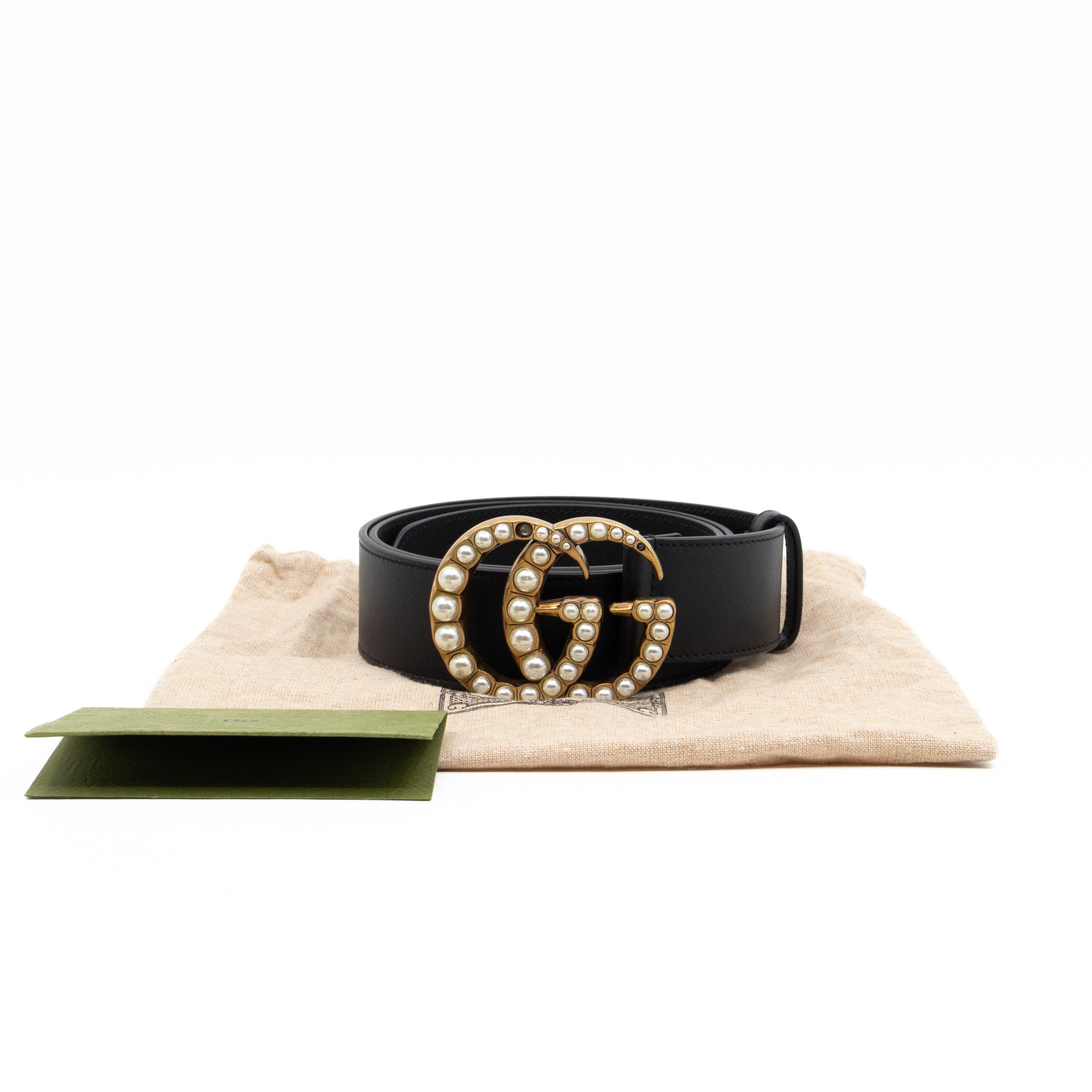 GG Marmont Pearls Belt Black Leather 90/36