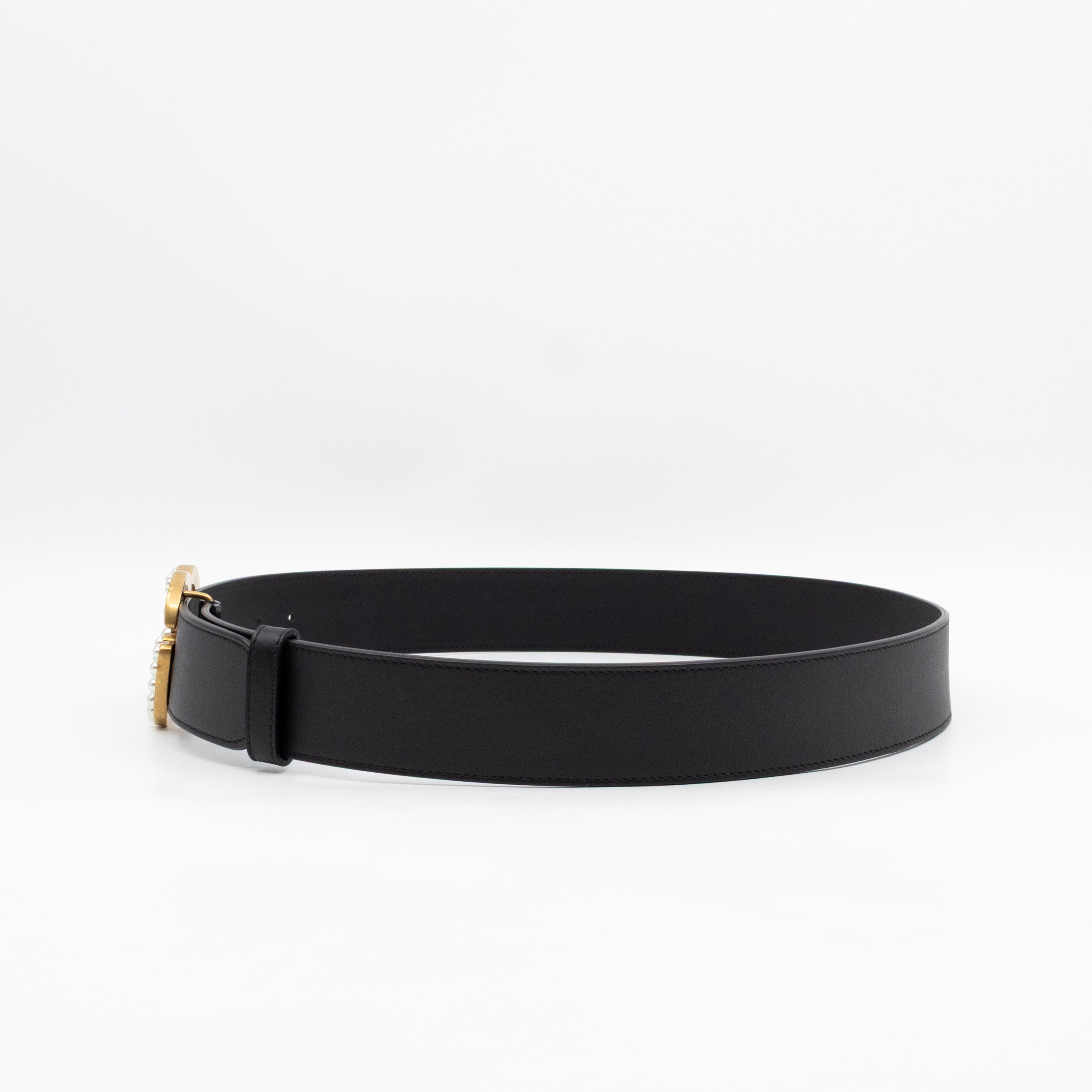 GG Marmont Pearls Belt Black Leather 90/36