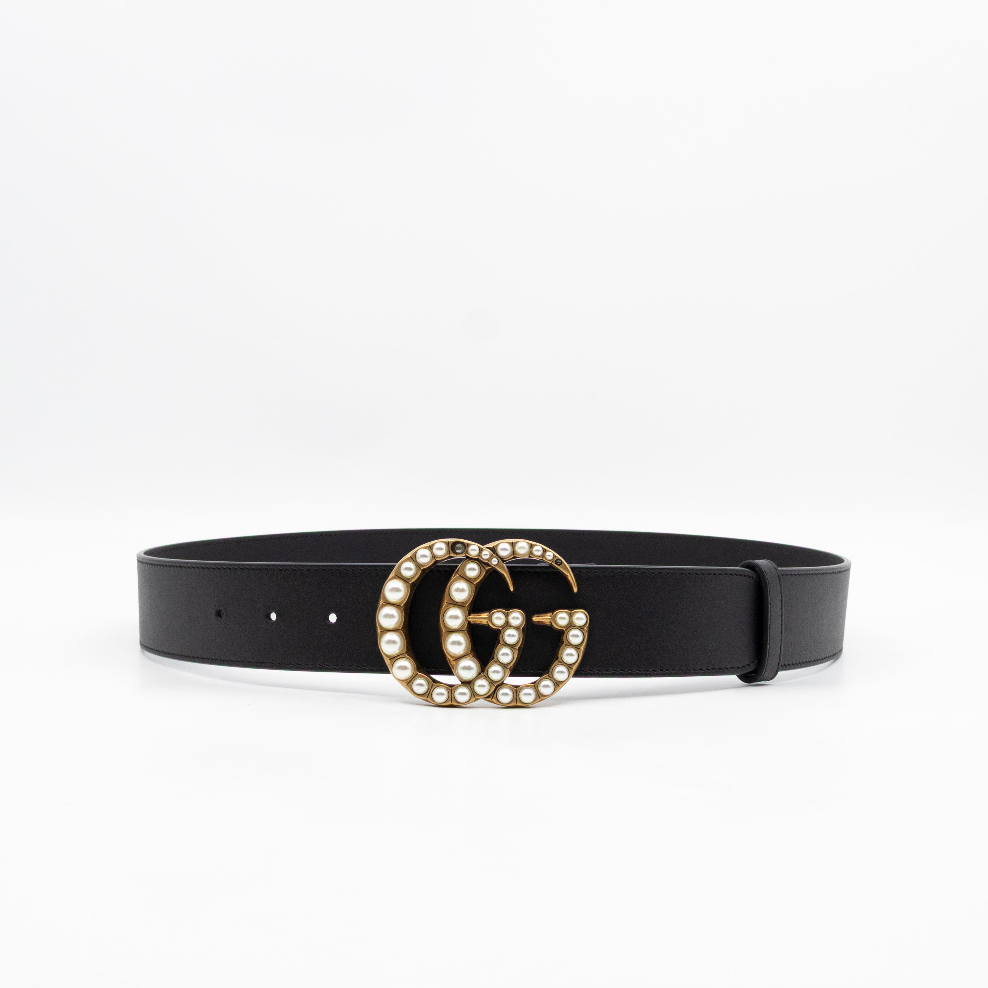 GG Marmont Pearls Belt Black Leather 90/36