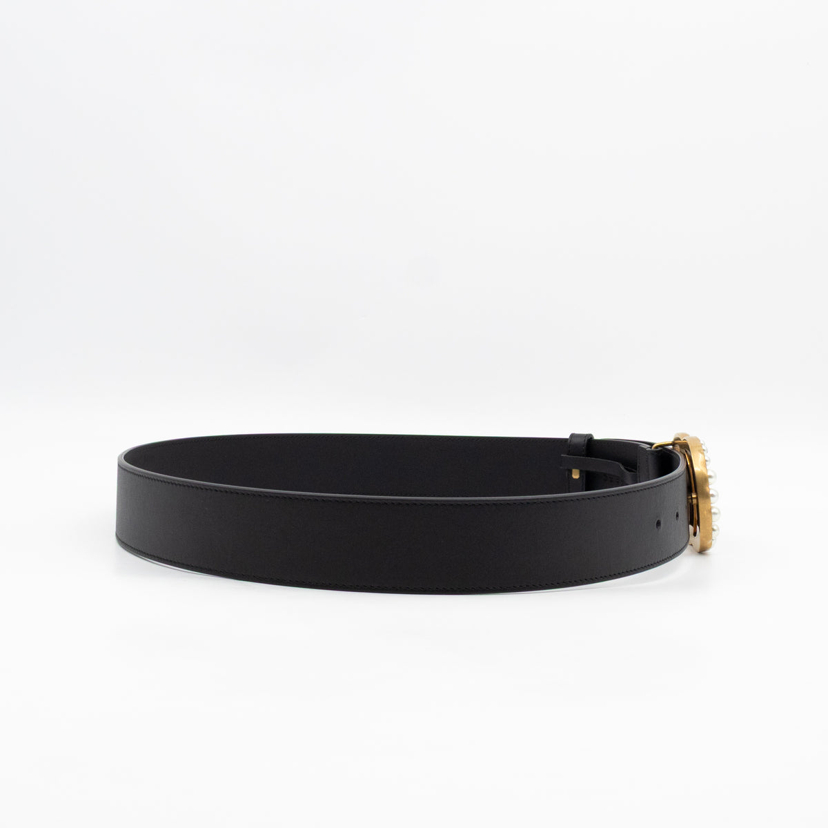 Gucci Pearl GG Marmont Leather Belt Black Gold Buckle Size 90 36 Gucci GG Marmont Pearls Belt Black Leather 90/36 – Queen Station main image 3