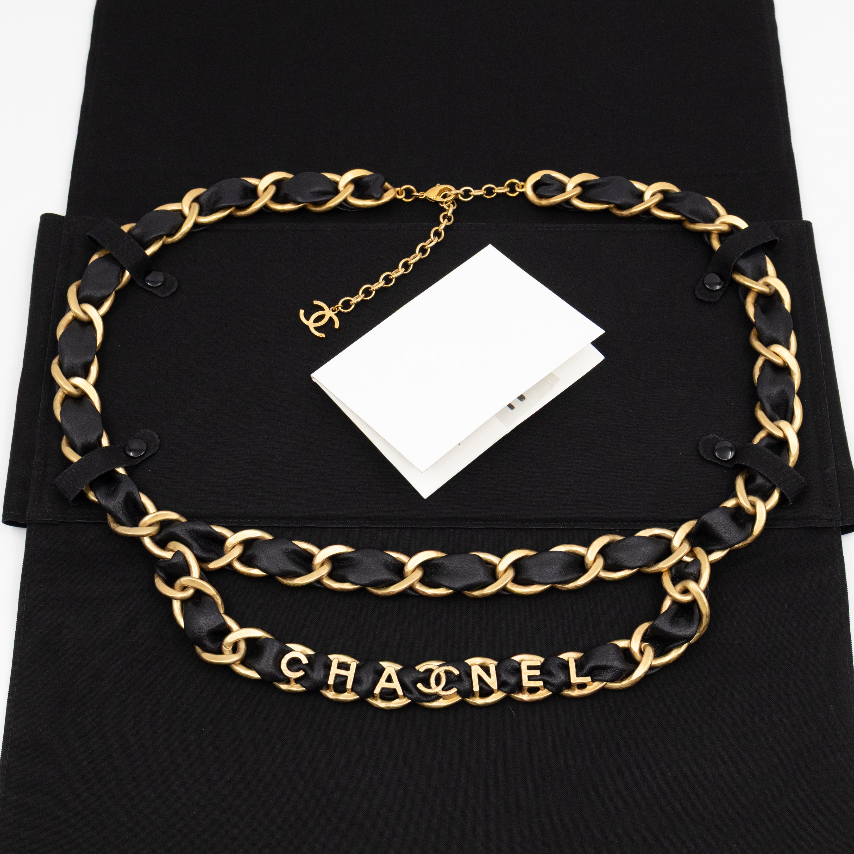 Leather Chain Belt with Letters Matte Gold