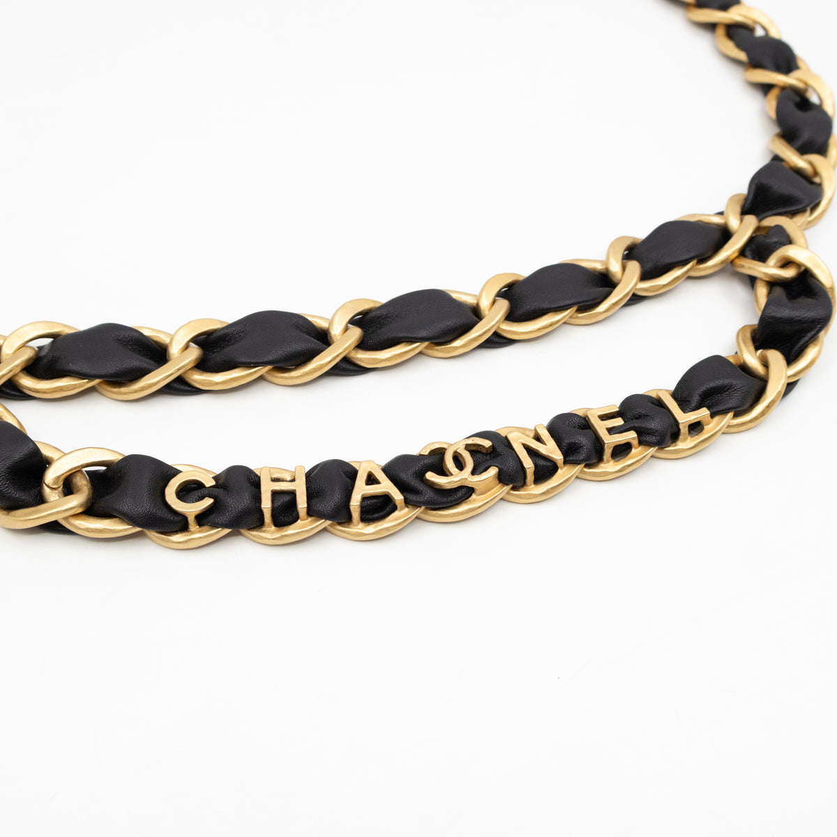 CHANEL Gold & Black Leather Chain Belt Chanel Chain Leather Belt main image 3