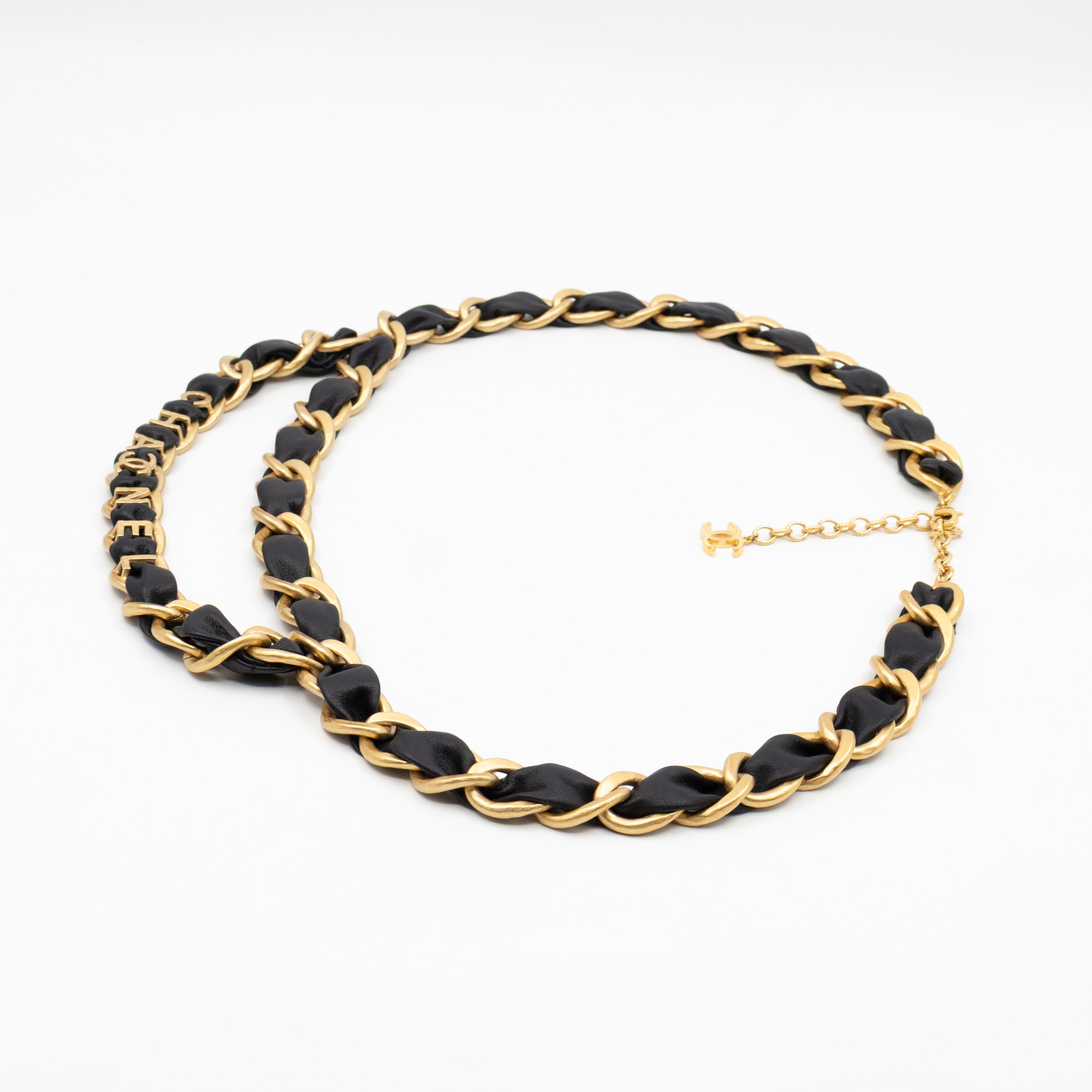 Leather Chain Belt with Letters Matte Gold