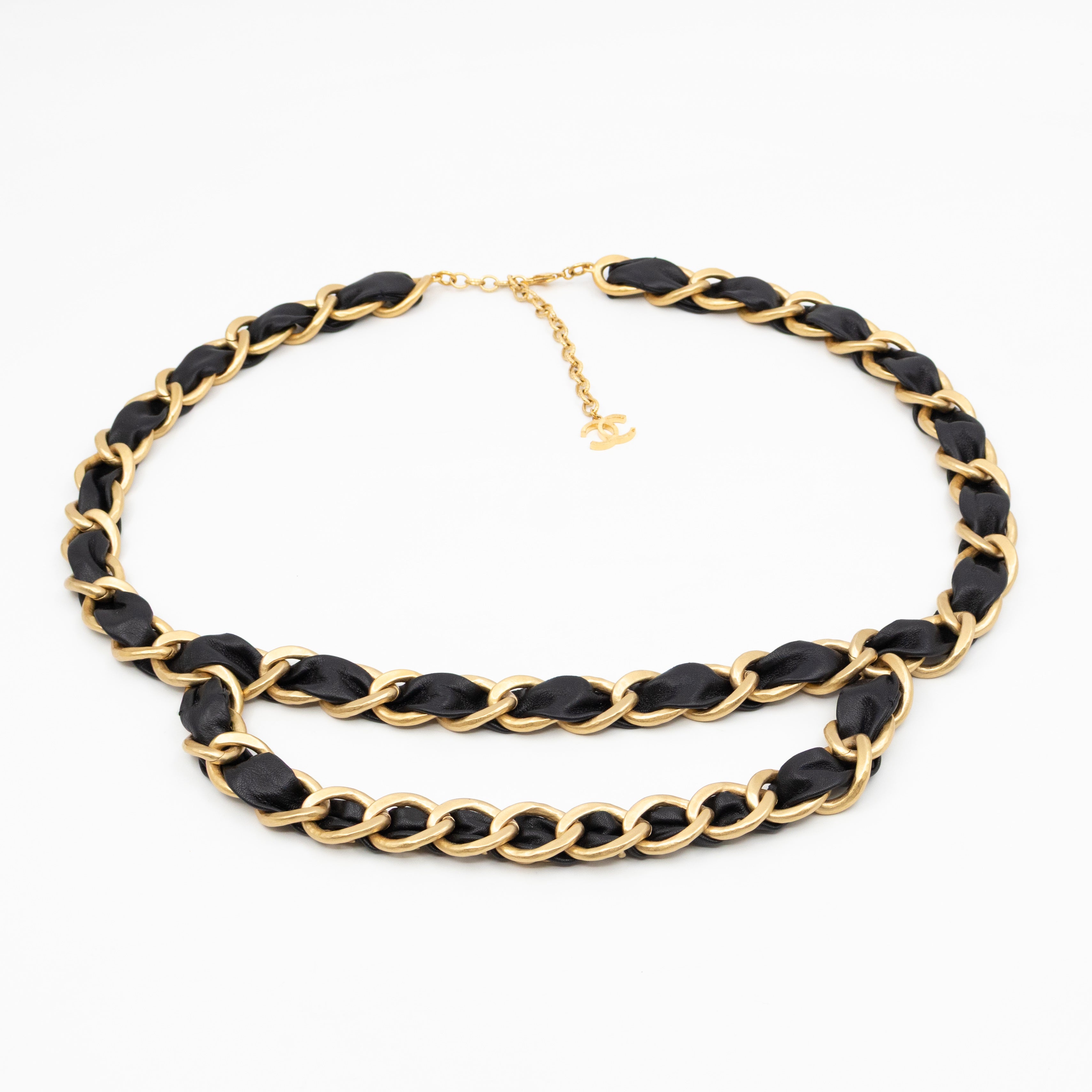 Leather Chain Belt with Letters Matte Gold