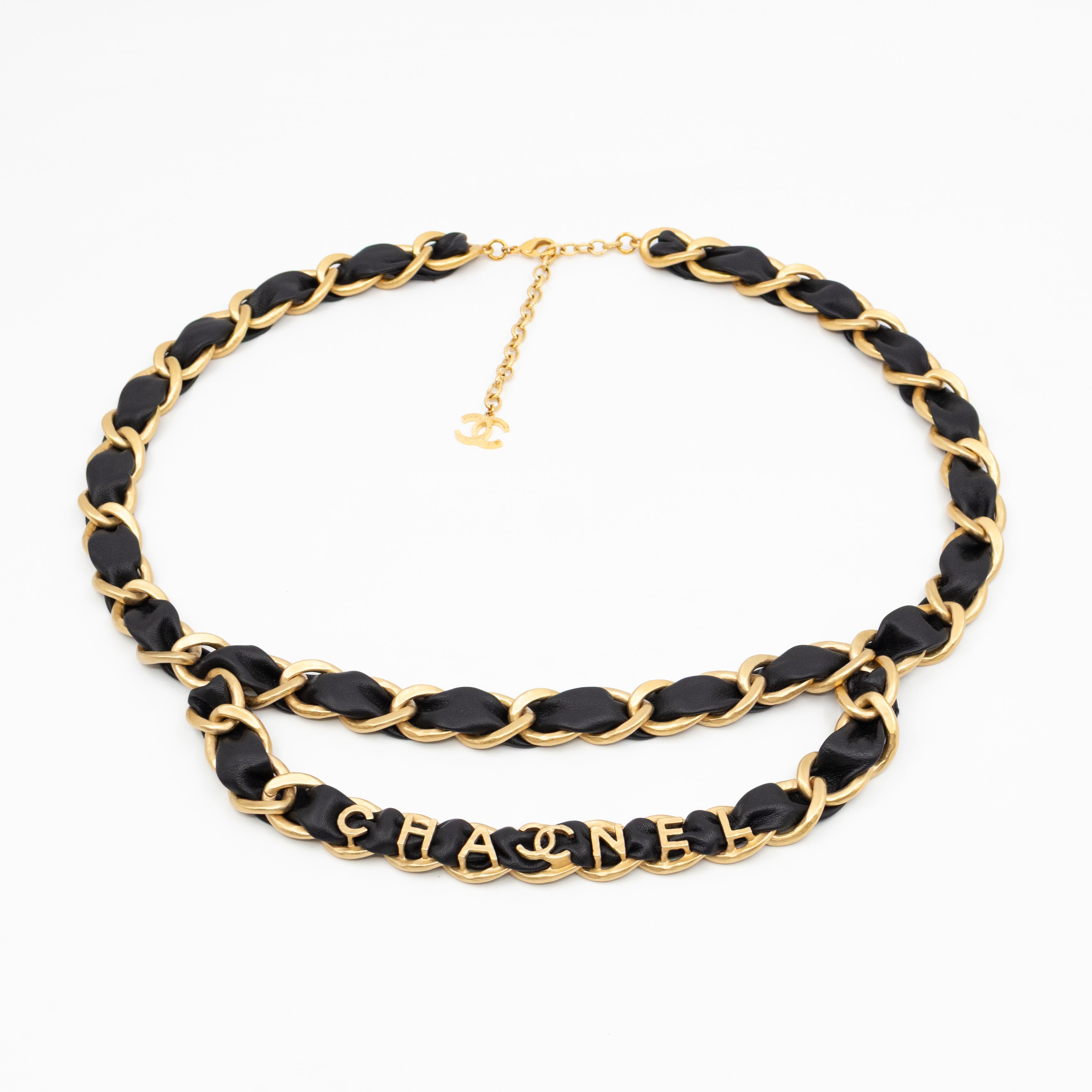 Leather Chain Belt with Letters Matte Gold