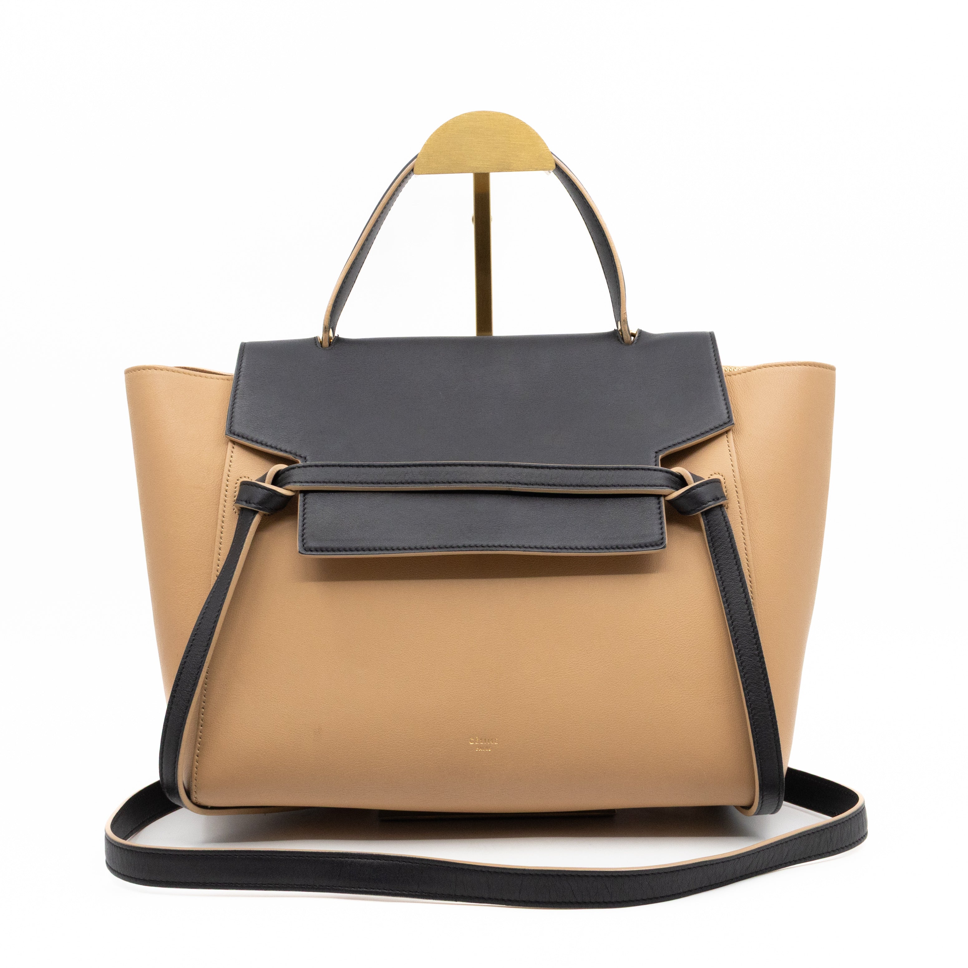 Mini Belt Bag Beige & Black Leather