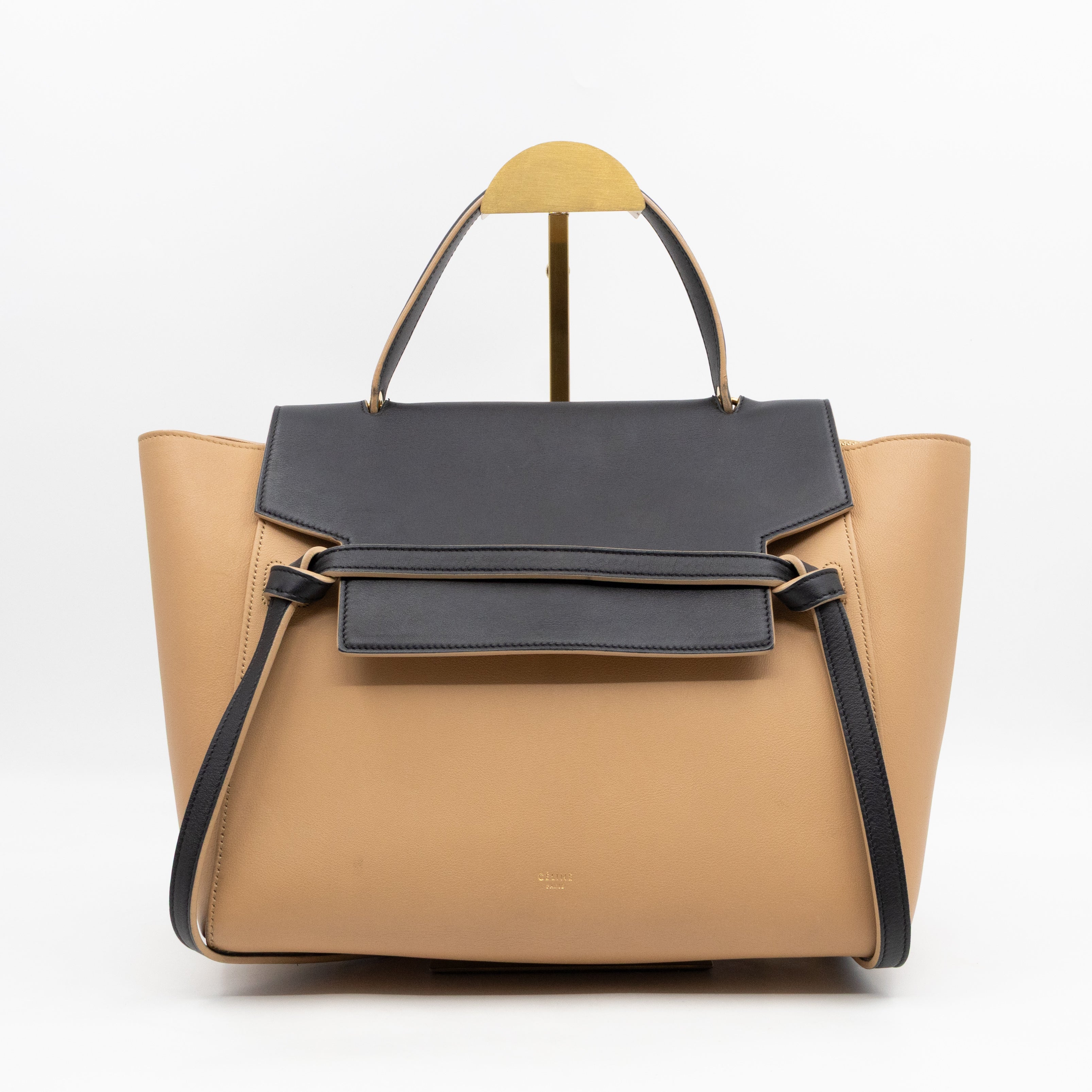 Mini Belt Bag Beige & Black Leather