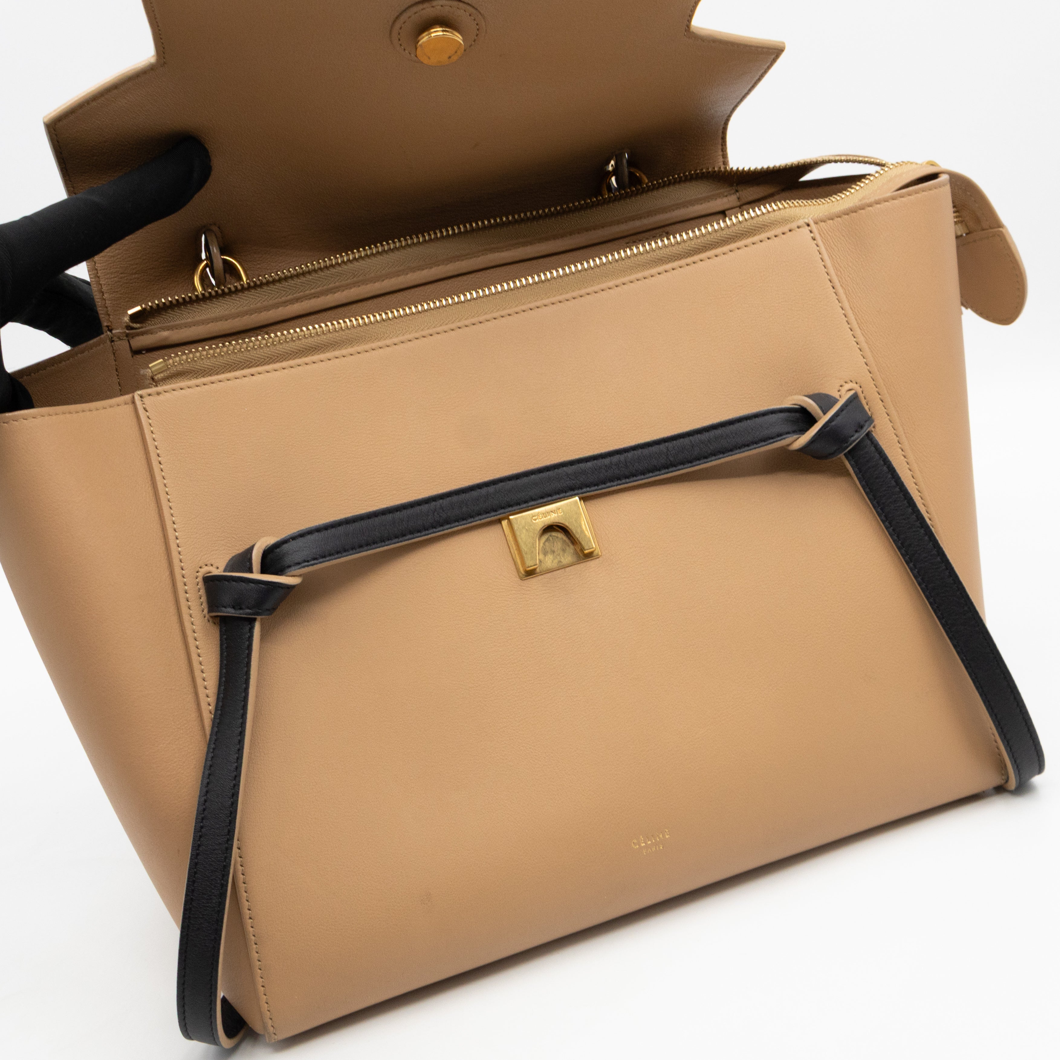 Mini Belt Bag Beige & Black Leather