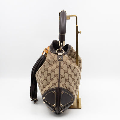 Indy Top Handle Tassels GG Supreme Canvas Brown Leather