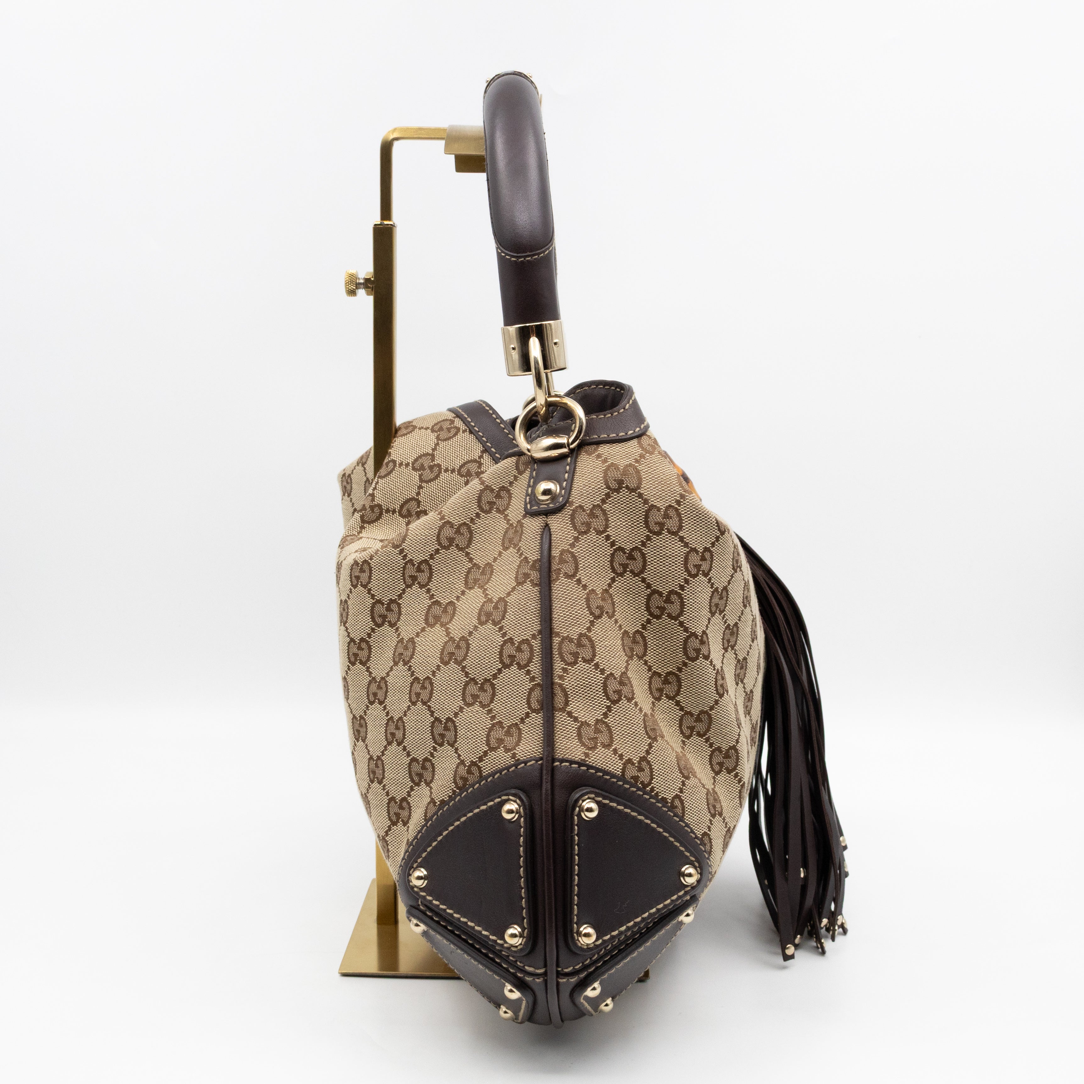 Indy Top Handle Tassels GG Supreme Canvas Brown Leather