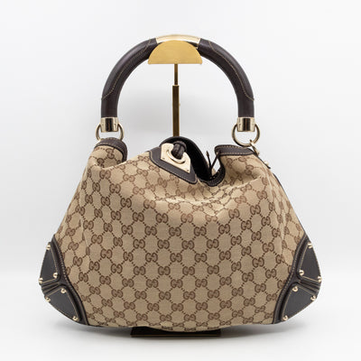 Indy Top Handle Tassels GG Supreme Canvas Brown Leather