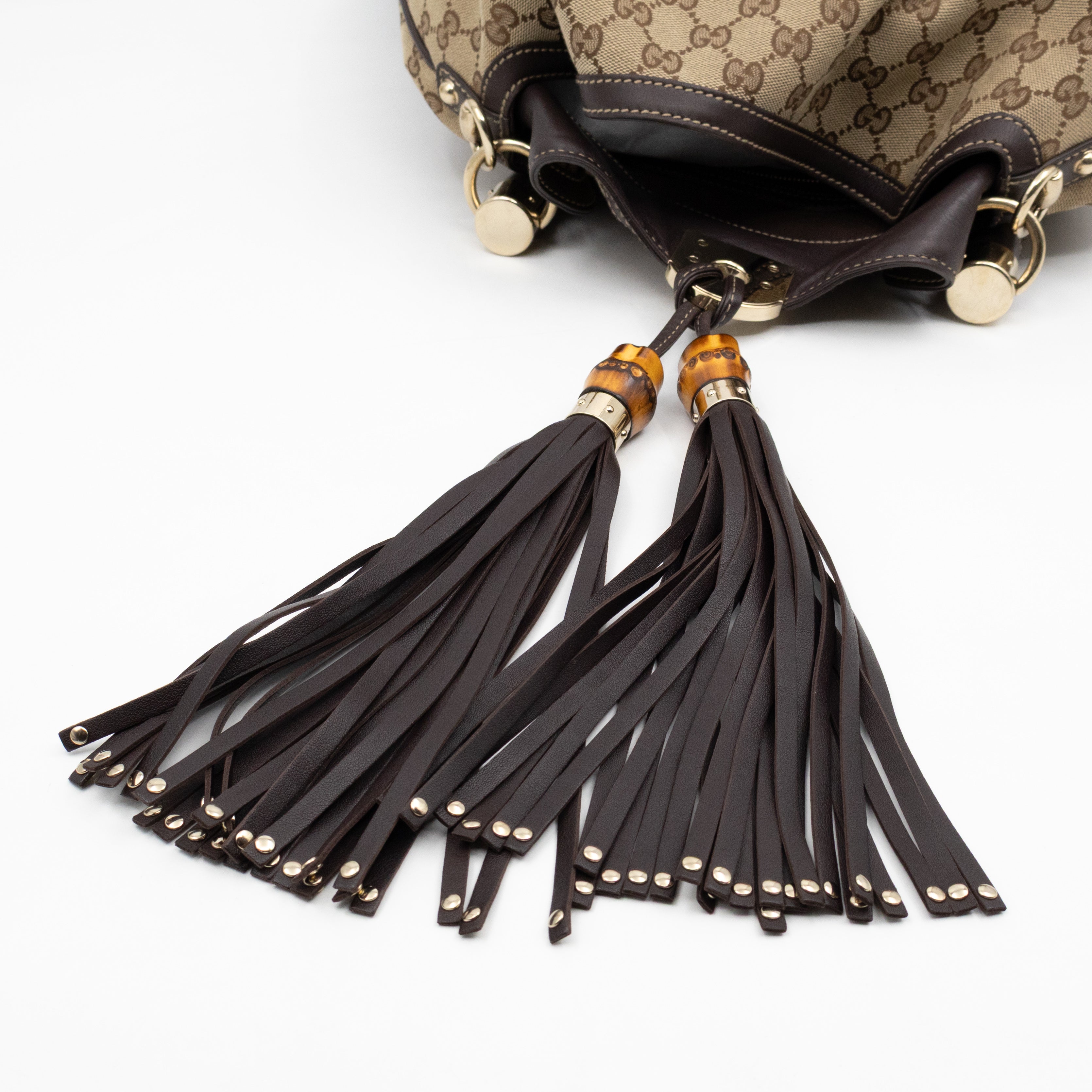 Indy Top Handle Tassels GG Supreme Canvas Brown Leather