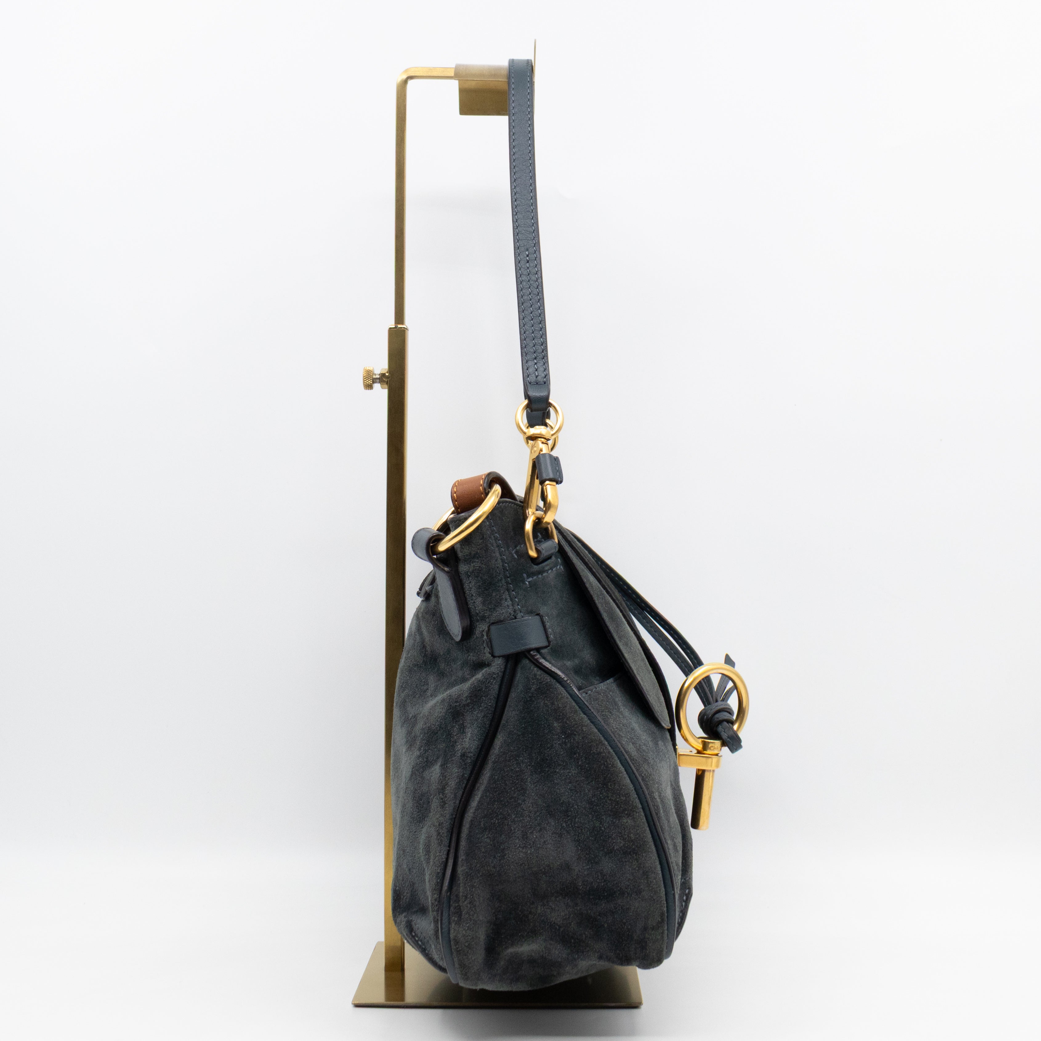 Lexa Medium Shoulder Bag Blue Suede Leather