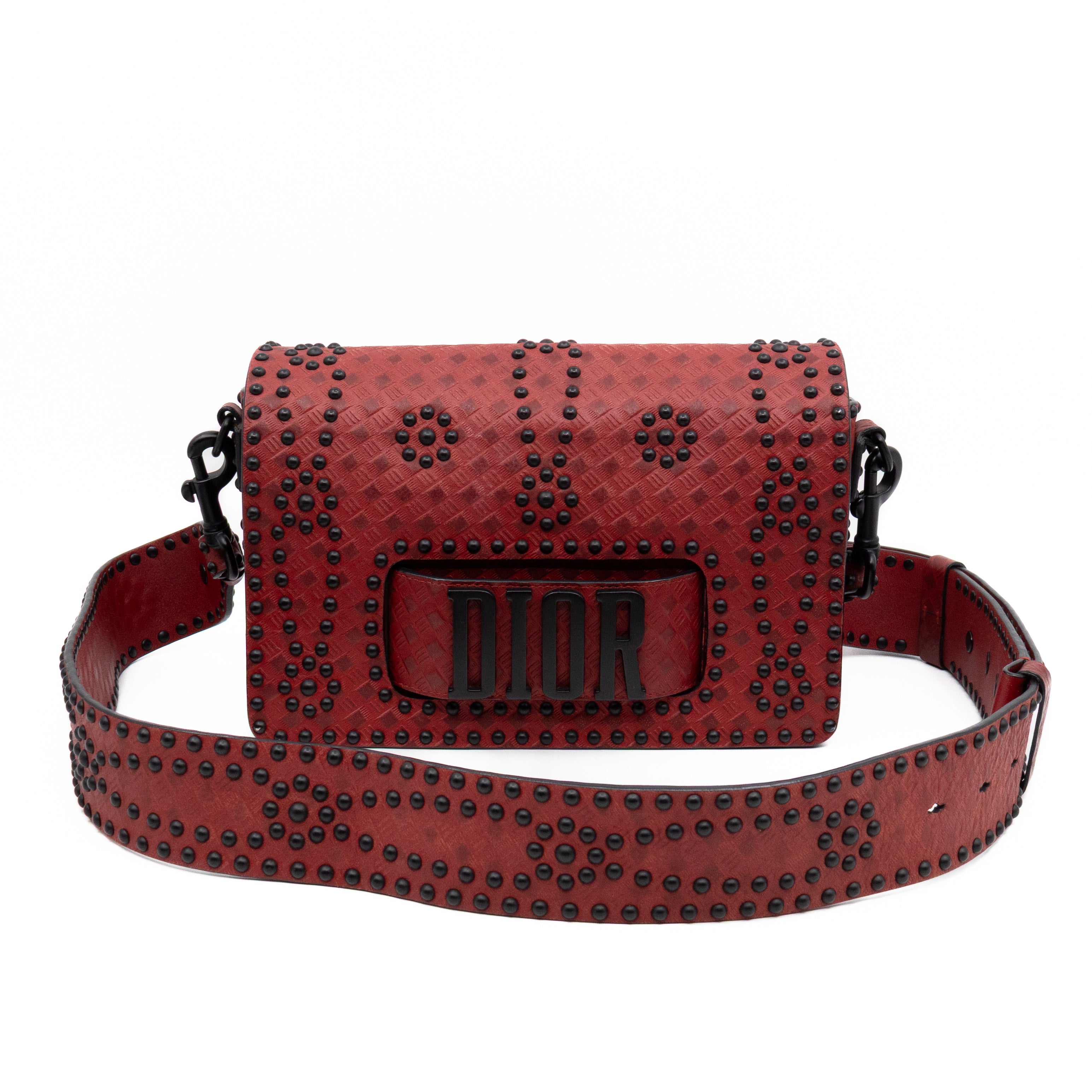 Dio(R)evolution Flap Bag Studded Red Leather