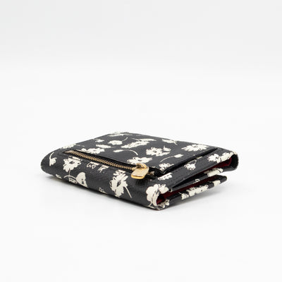 French-Flap Wallet White Flowers Print Black Dauphine