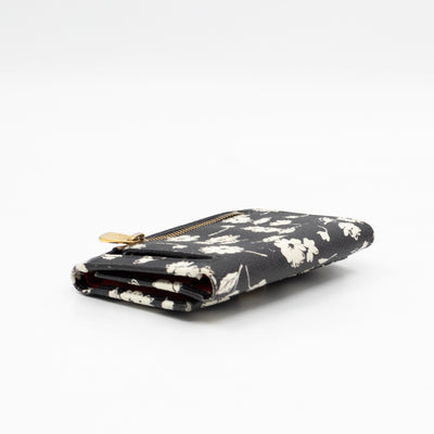 French-Flap Wallet White Flowers Print Black Dauphine