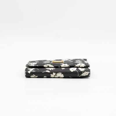 French-Flap Wallet White Flowers Print Black Dauphine