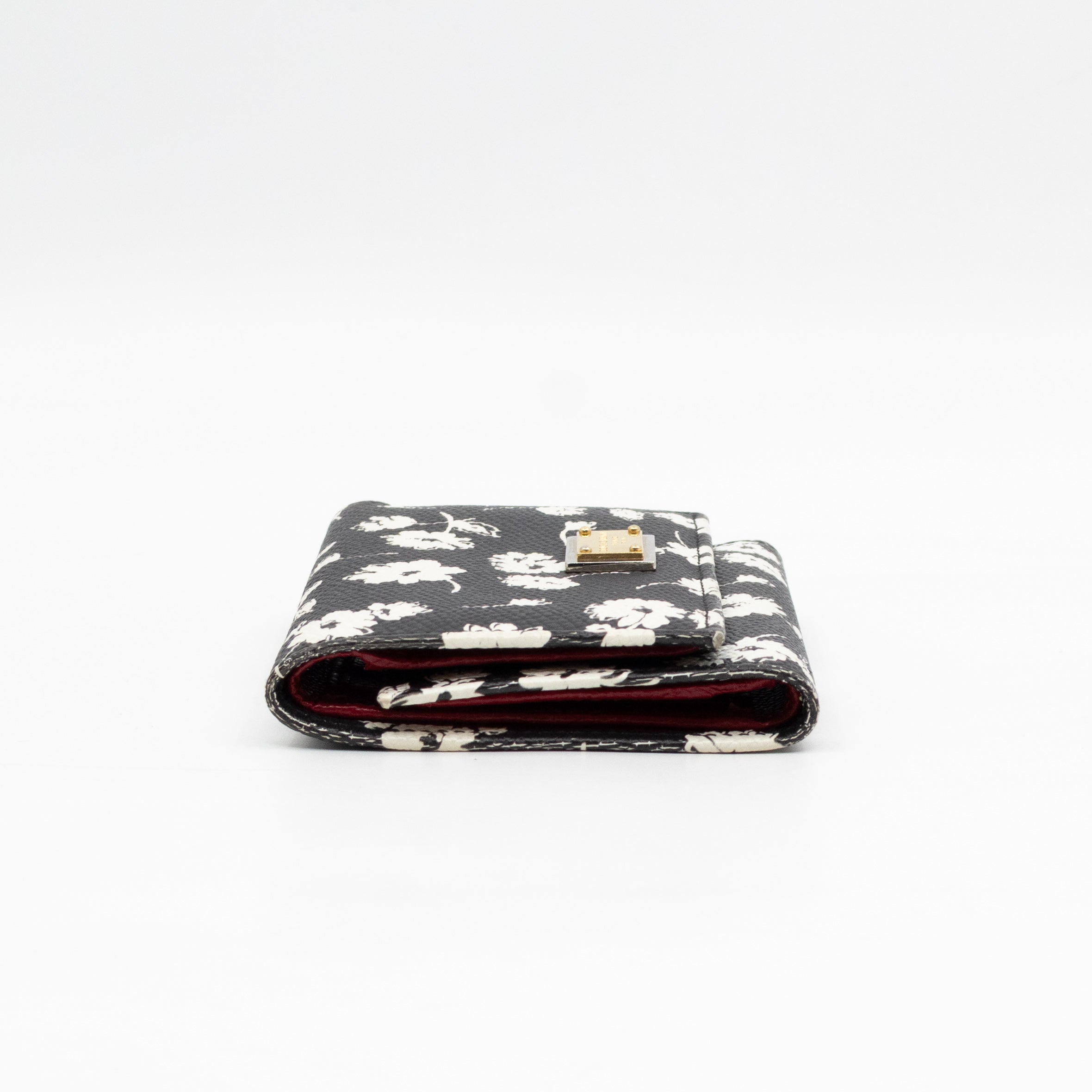 French-Flap Wallet White Flowers Print Black Dauphine