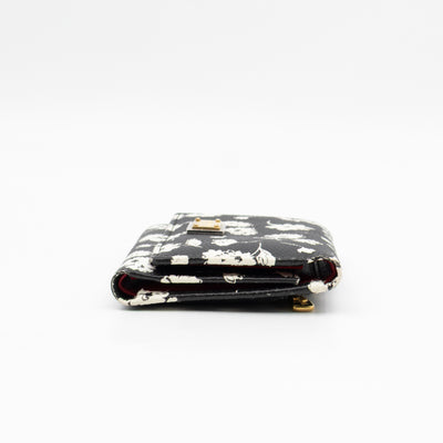 French-Flap Wallet White Flowers Print Black Dauphine