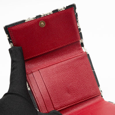 French-Flap Wallet White Flowers Print Black Dauphine