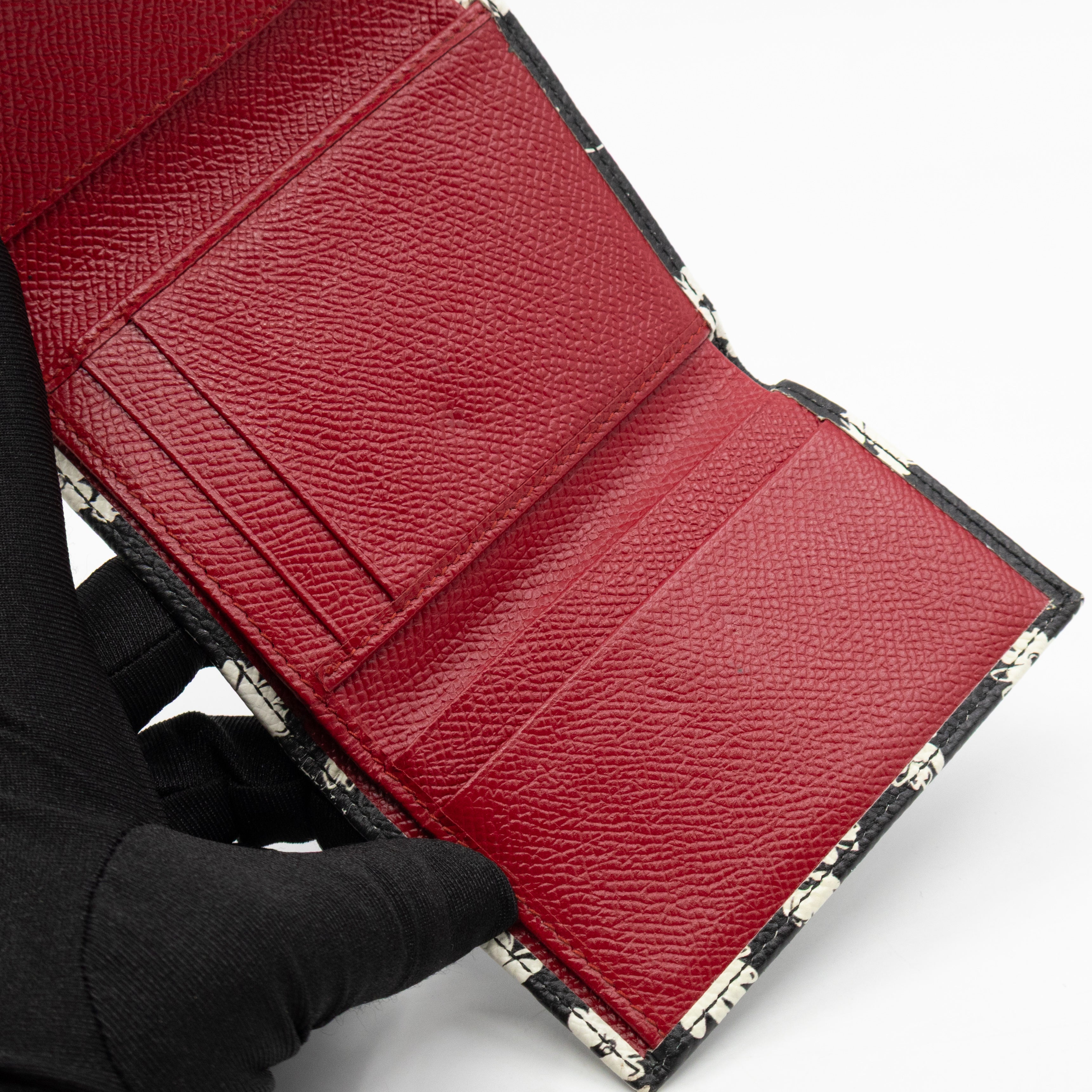 French-Flap Wallet White Flowers Print Black Dauphine