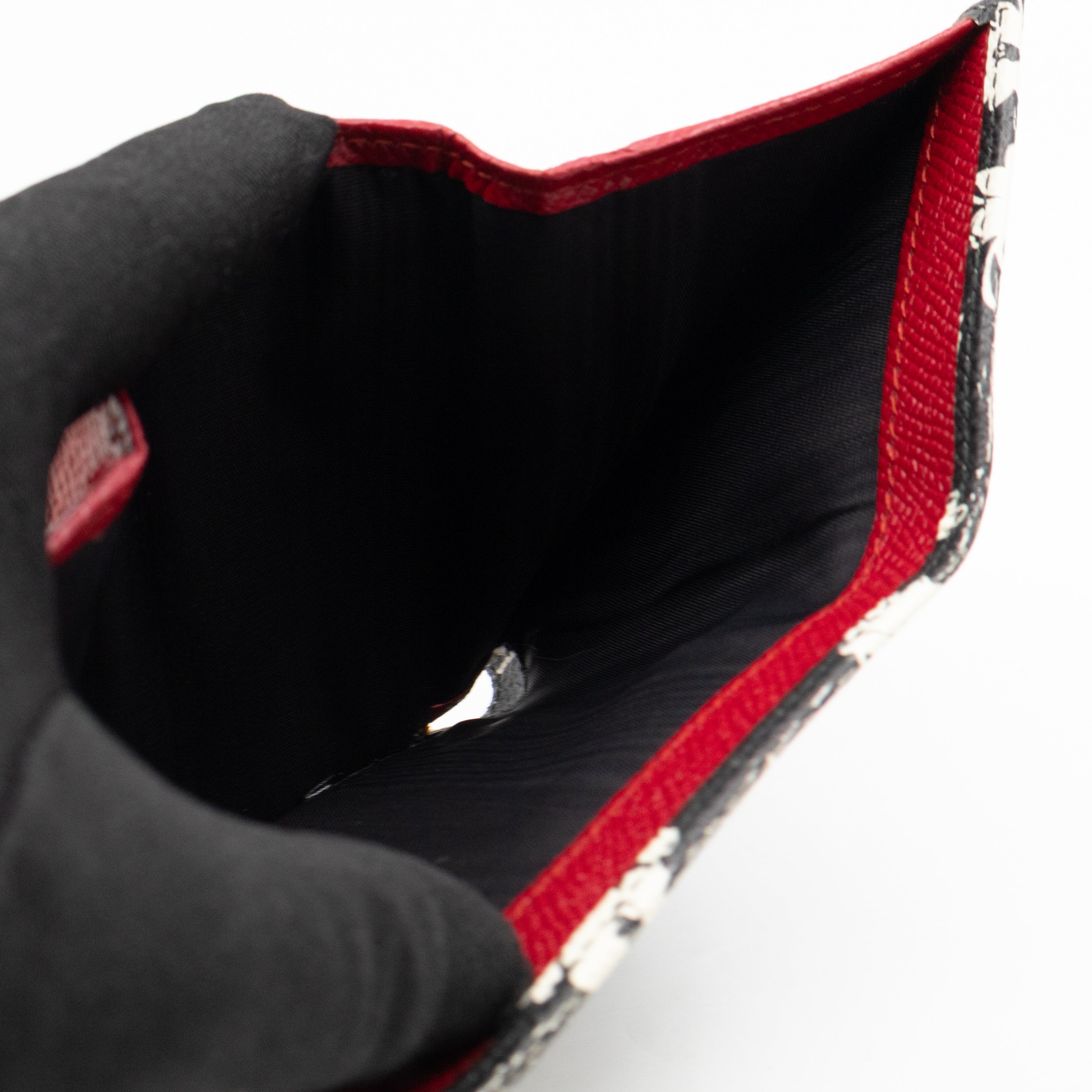 French-Flap Wallet White Flowers Print Black Dauphine