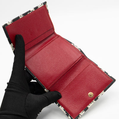 French-Flap Wallet White Flowers Print Black Dauphine