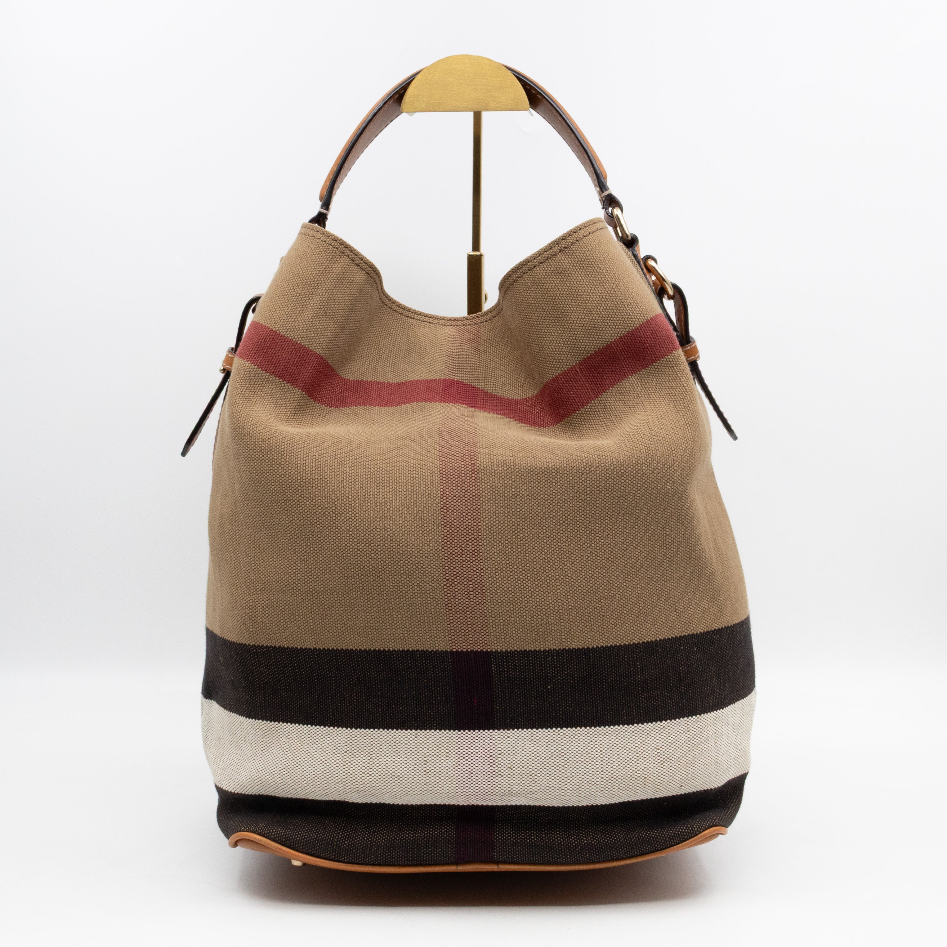 Ashby Bucket Bag Check Canvas Brown Leather