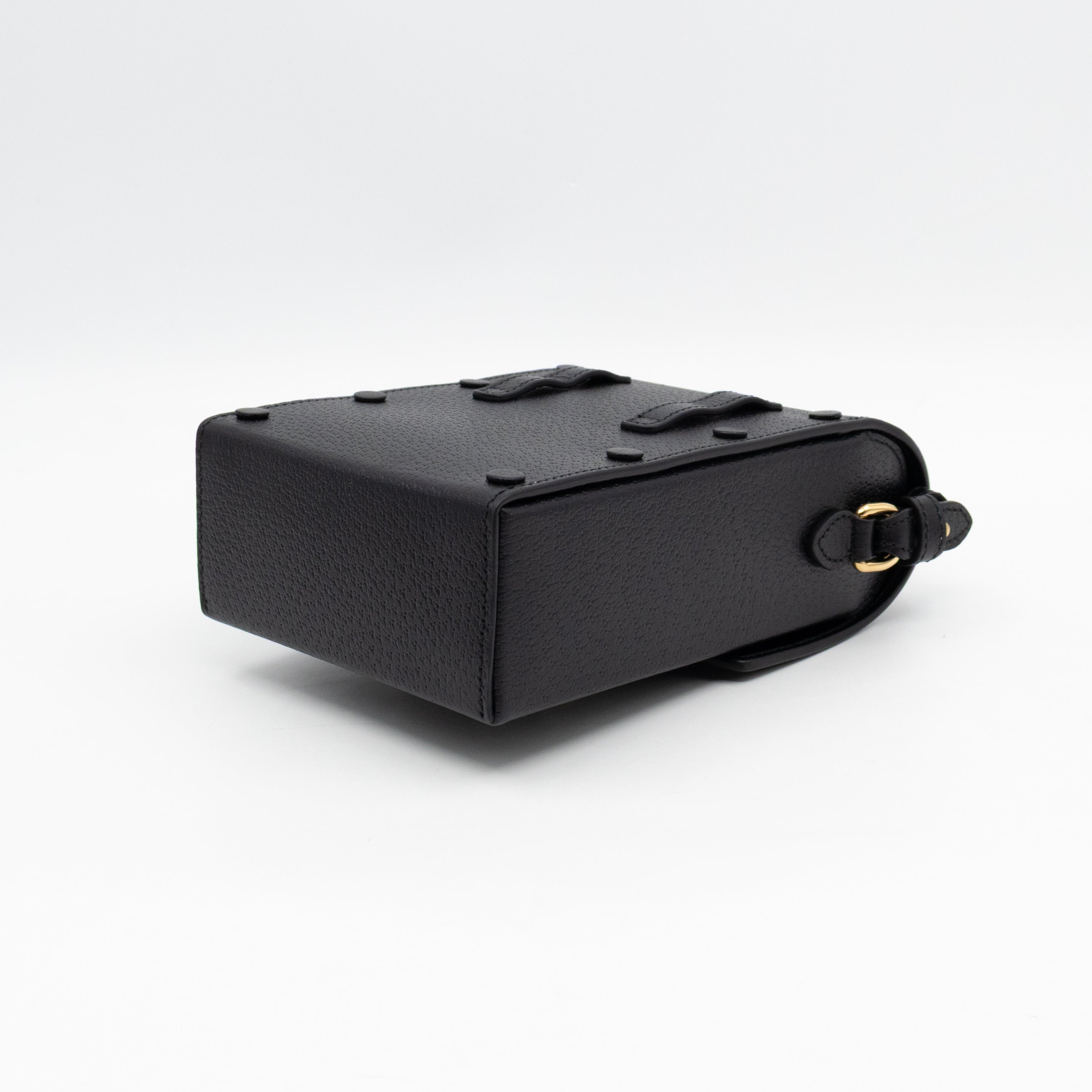 Horsebit Vertical Crossbody Bag Black Leather